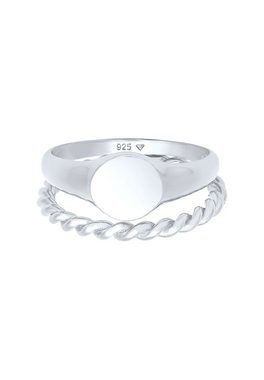 Elli Ring-Set Siegelring Basic Bandring Twist 2er Set 925 Silber