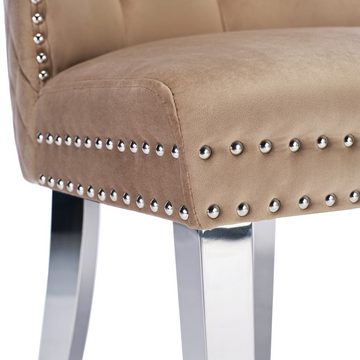 MODFU Esszimmerstuhl Küchenstuhl Wohnzimmerstuhl (Polsterstuhl mit Nagelkopfbesatz, 2 St), Stützbeine aus Metall, Bezug aus Samt
