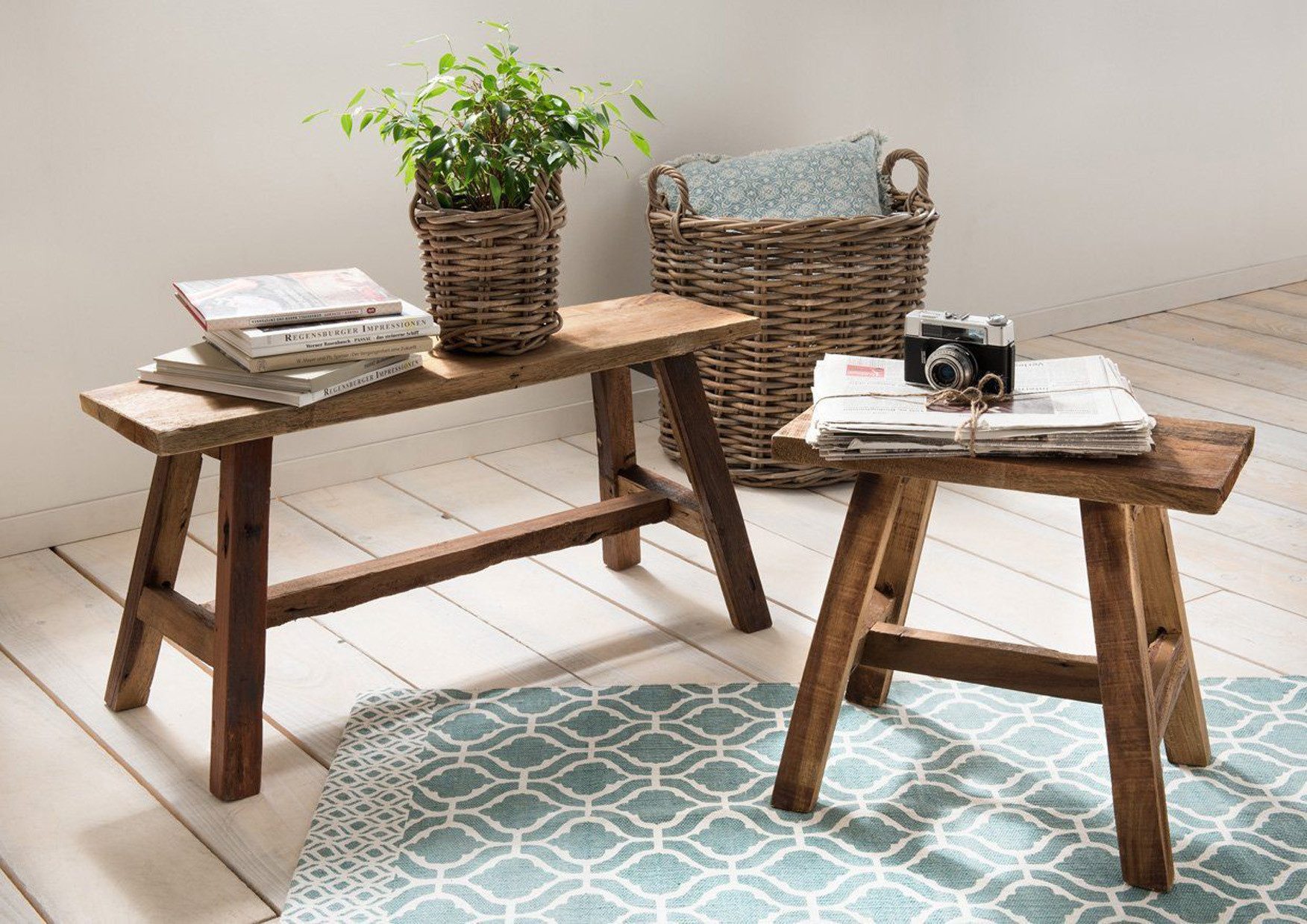 More2Home Sitzhocker Deko-Bank, RANCH-M, Teakholz, 90 cm breit