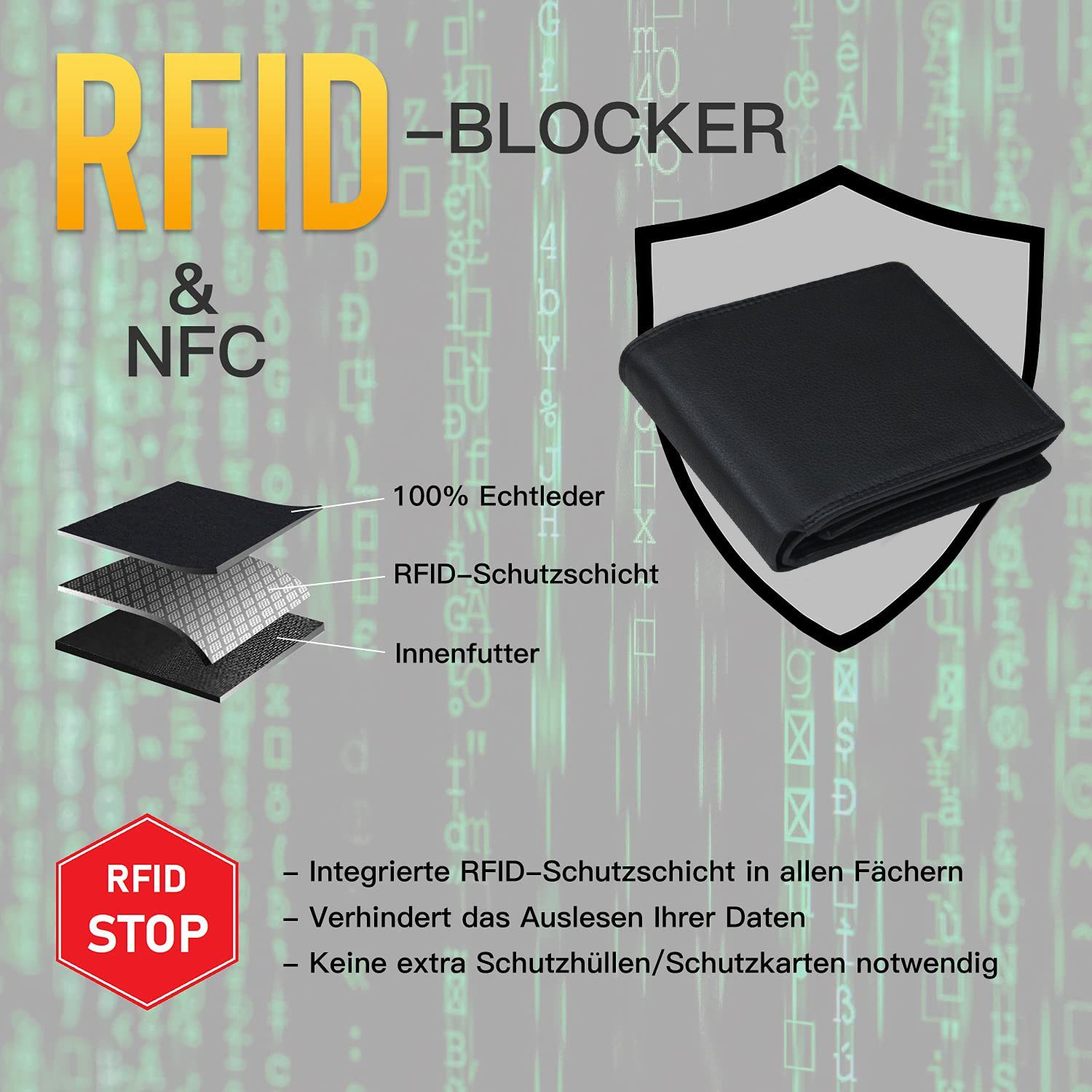 Nappaleder, Frentree Herren Portemonnaie, echtem Geschenkbox, Geldbörse Querformat mit aus 12 Kartenfächer RFID-Schutz, und