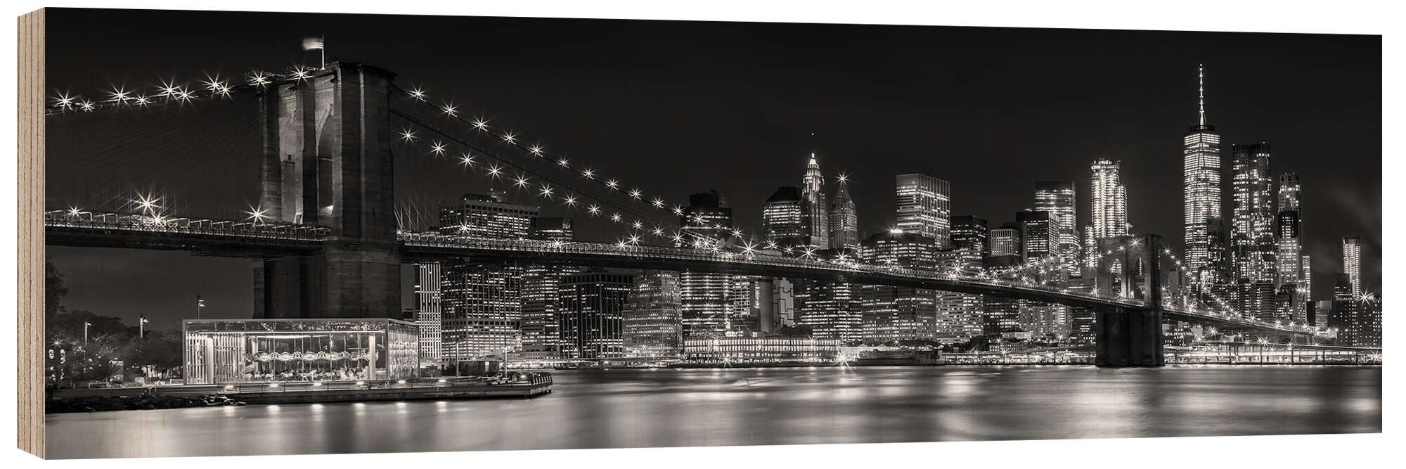 Posterlounge Holzbild Melanie Viola, New York City Night Skyline, Wohnzimmer Fotografie