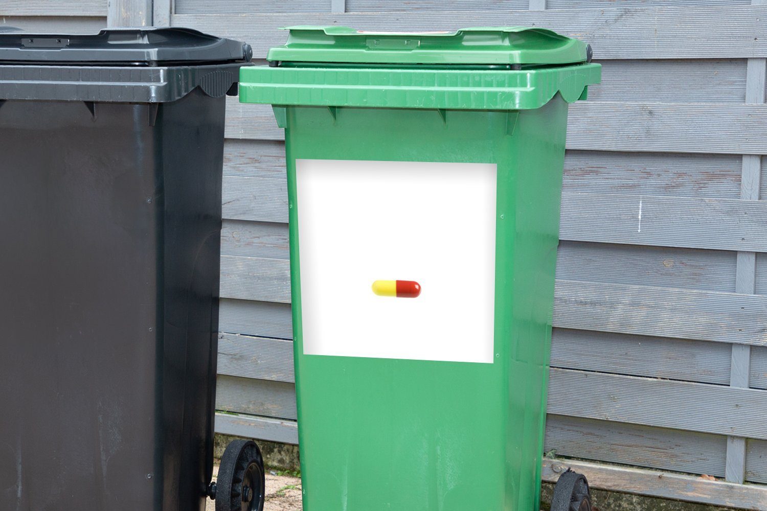 Container, Abfalbehälter Mülltonne, (1 St), Sticker, eine Eine MuchoWow rote Mülleimer-aufkleber, gelbe Wandsticker und Pille