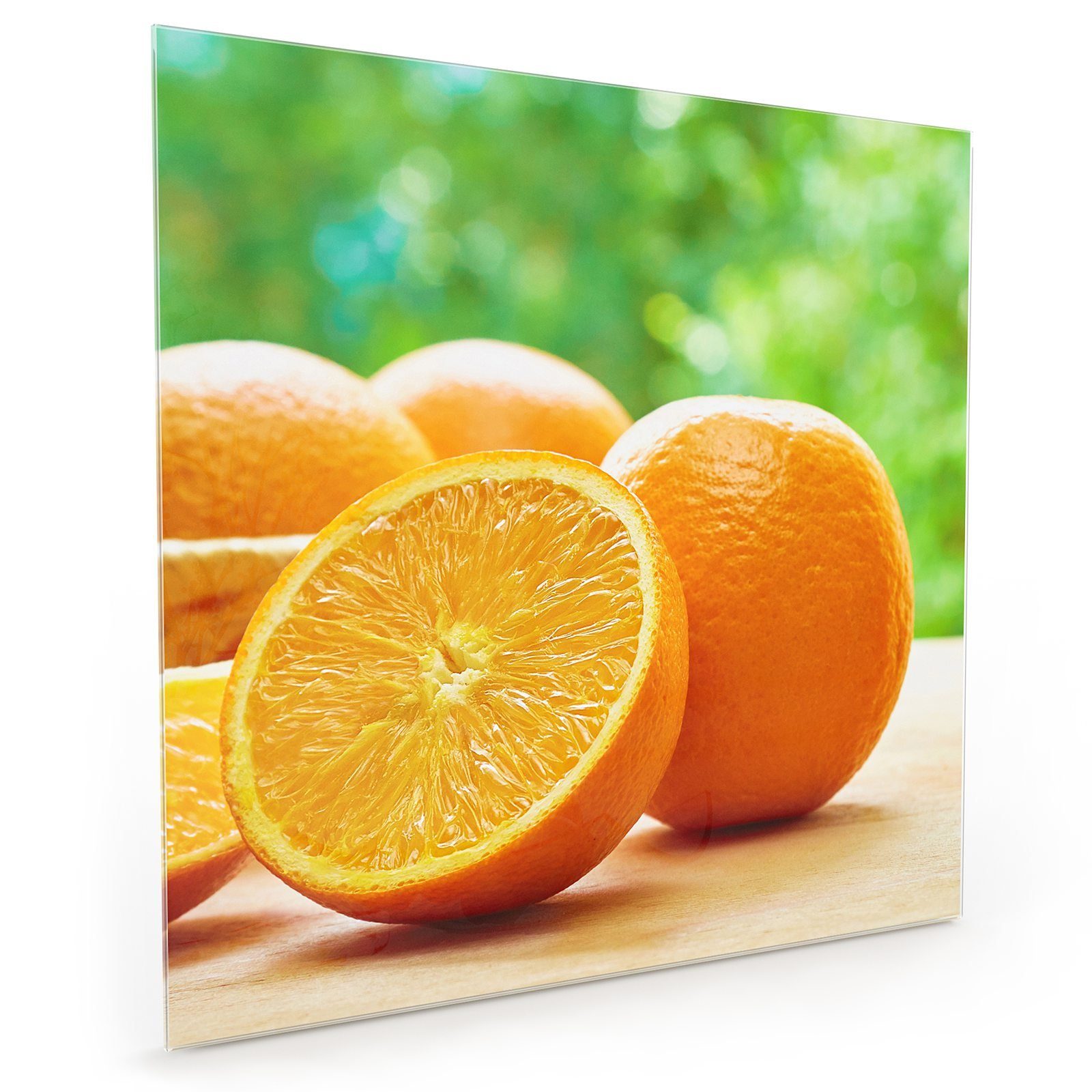 Primedeco Küchenrückwand Spritzschutz Glas Orangen Tisch auf