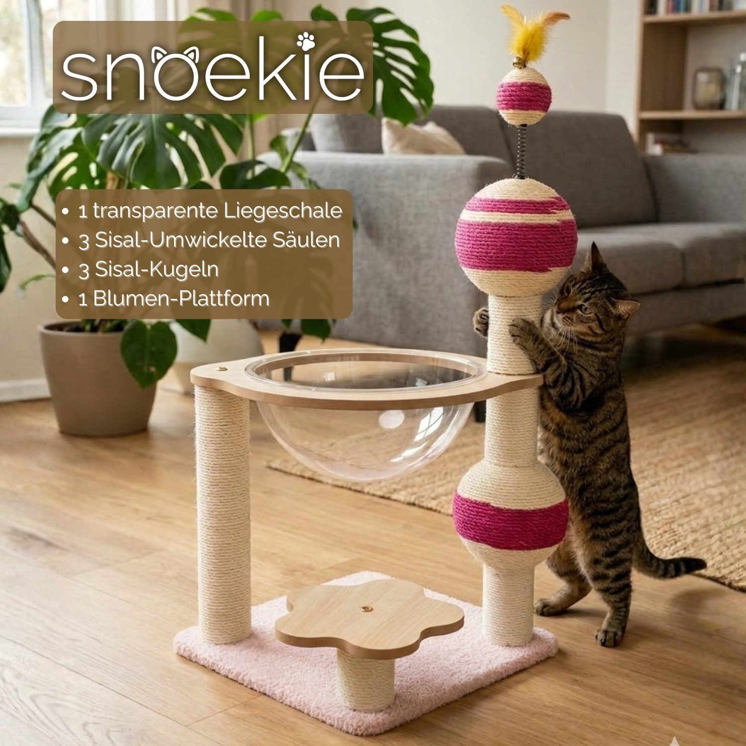 SNOEKIE Kratzbaum Snoekie Moderner Design-Kratzbaum mit transparenter Liegeschale