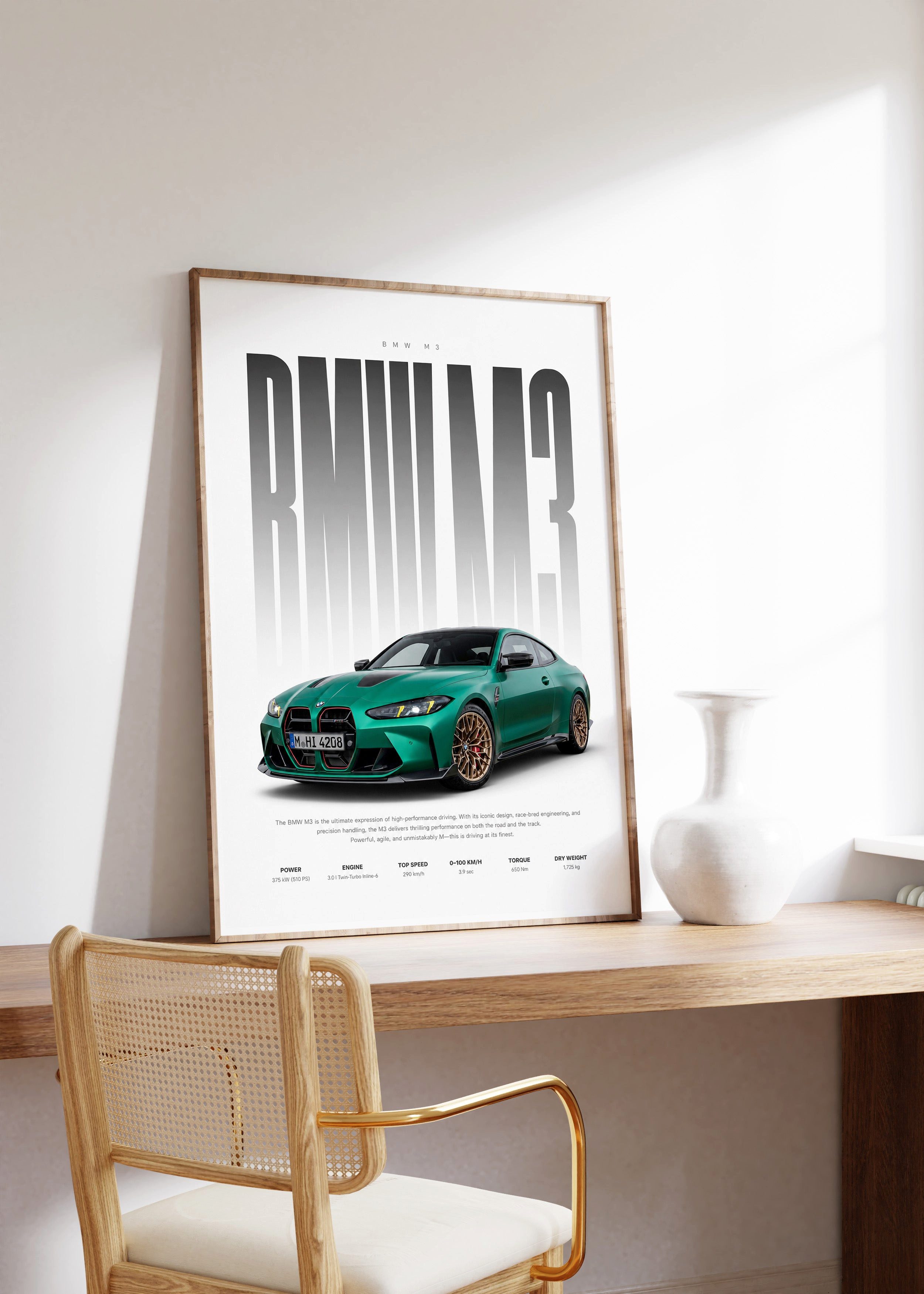 JUSTGOODMOOD Poster Sportwagen Grün Geschenkidee Performance Coup Wandbild Motorsport Deko, (1 St)