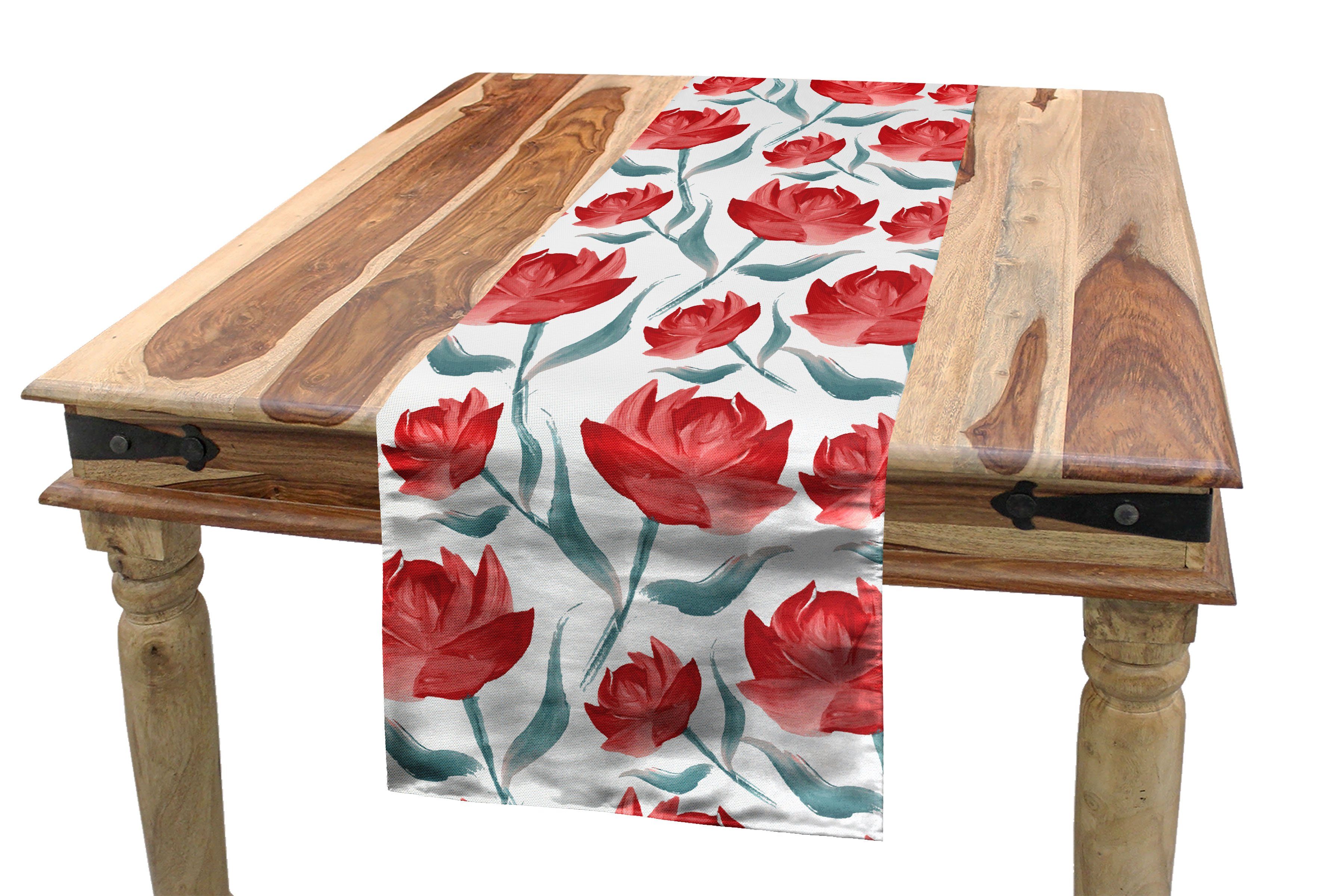 Abakuhaus Tischläufer Esszimmer Küche Rechteckiger Rosen-Blüten Tischläufer, Dekorativer Blume Romantische
