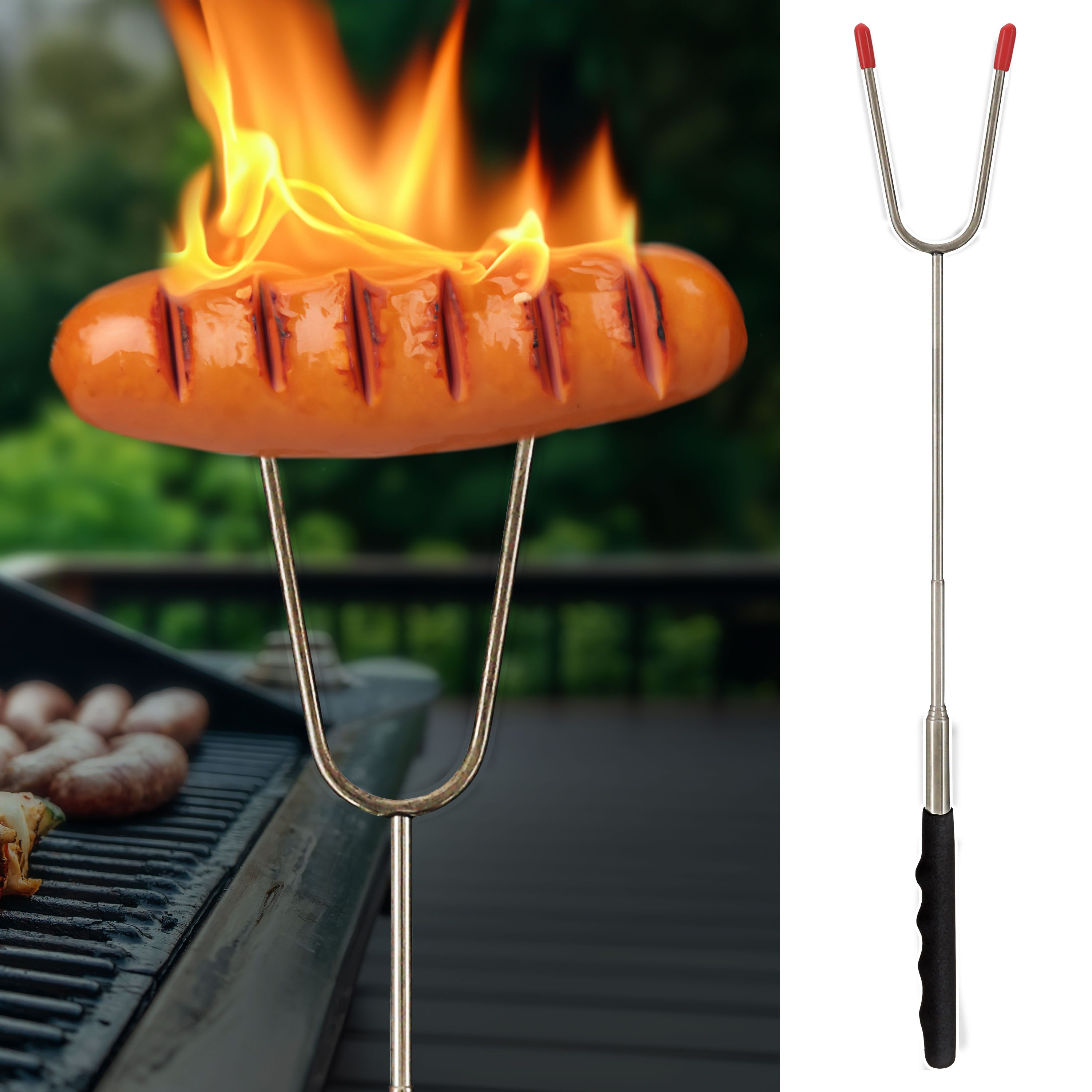 CEPEWA Grillbesteck-Set Grillspieß Teleskop 25er Set Edelstahl 7,5x25x1,5cm 24bis73cm Gabel
