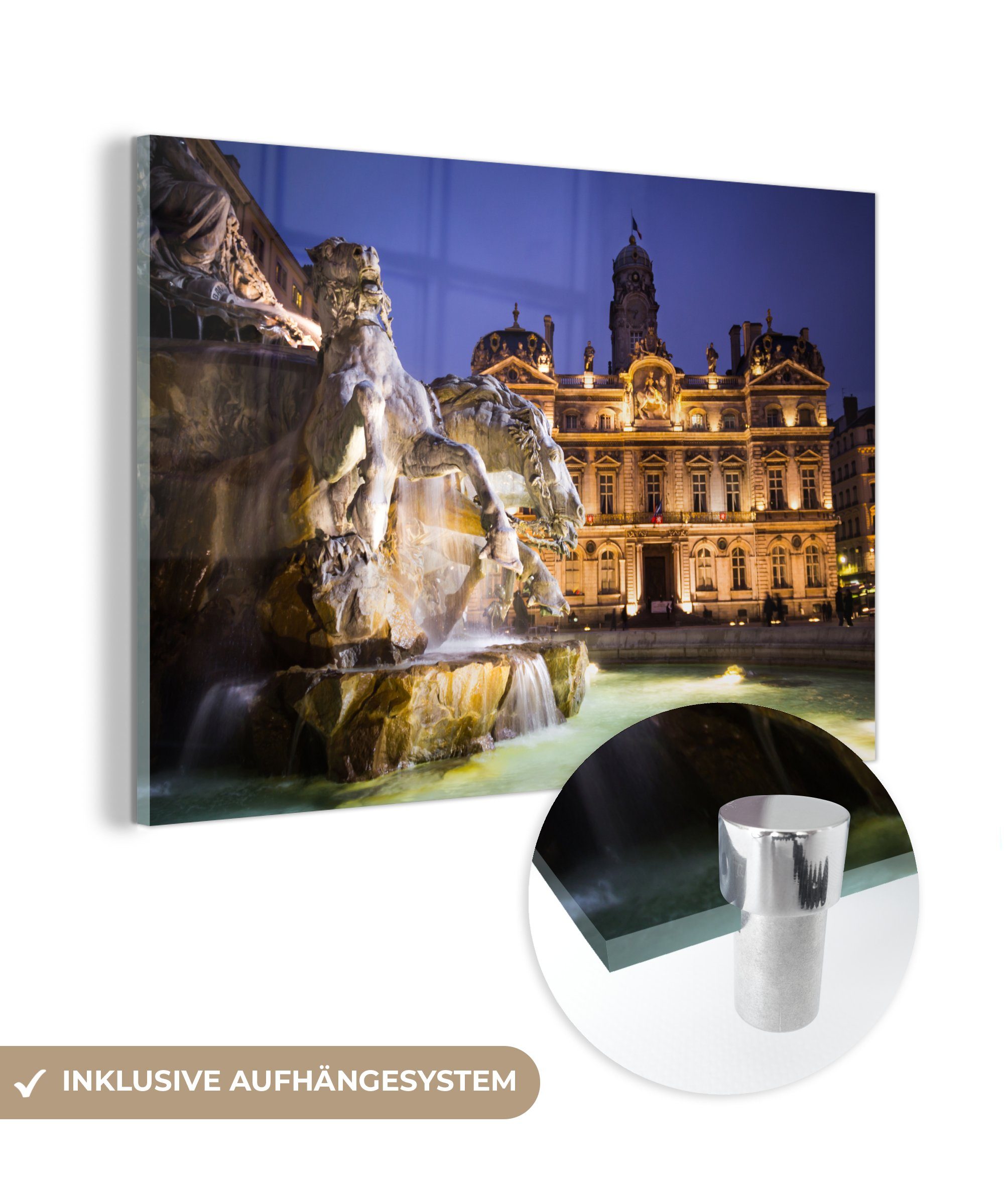 MuchoWow Acrylglasbild in Lyon, Frankreich, Rathaus Bartholdi-Brunnen Schlafzimmer Acrylglasbilder Wohnzimmer St), & Der (1 und das