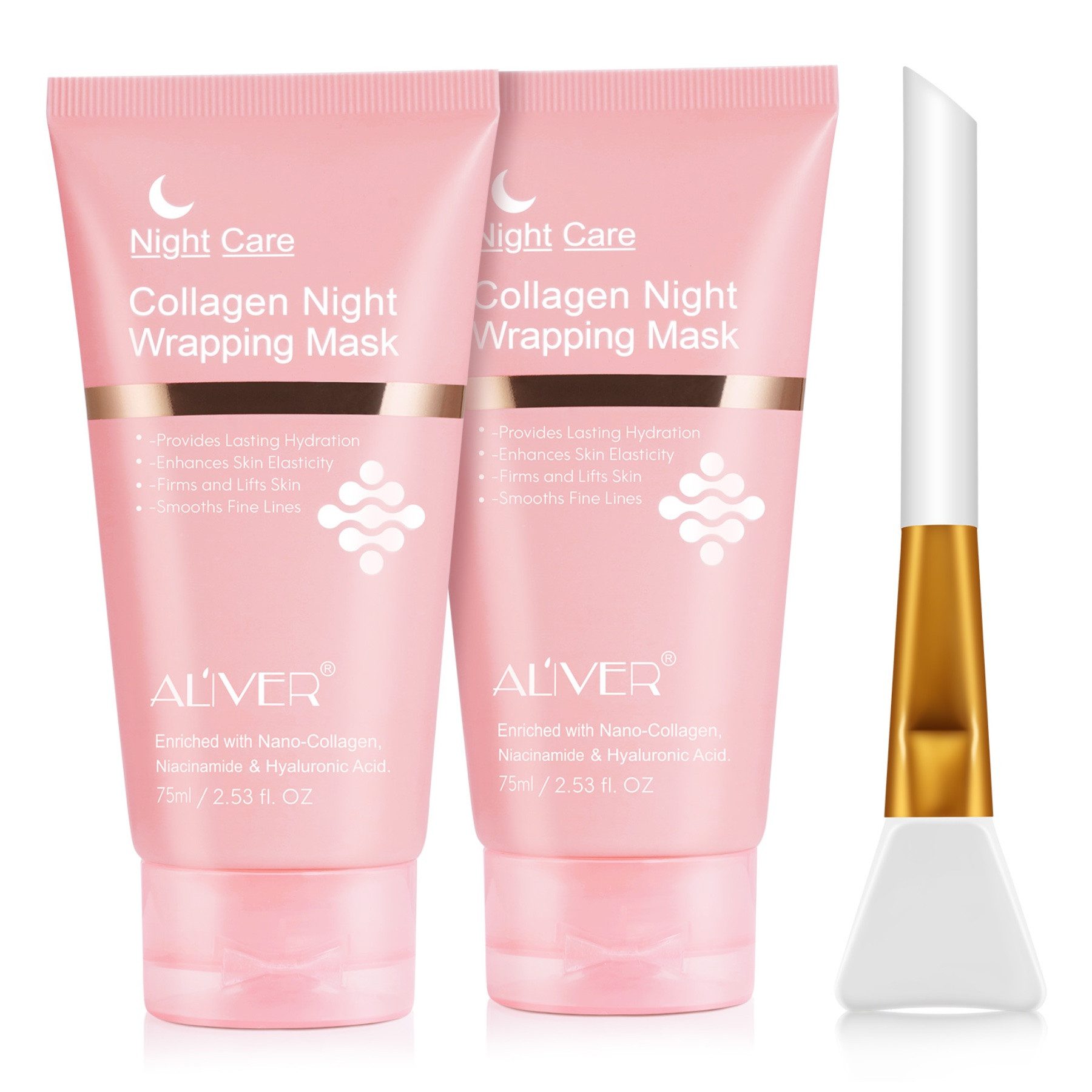ALIVER Gesichtsmaske Collagen Maske Nachtmaske Gesichtsmaske Night Wrapping Mask mit Pinsel, 2-tlg., Spendet Feuchtigkeit, Anti Aging, Aliver, Nachtmaske