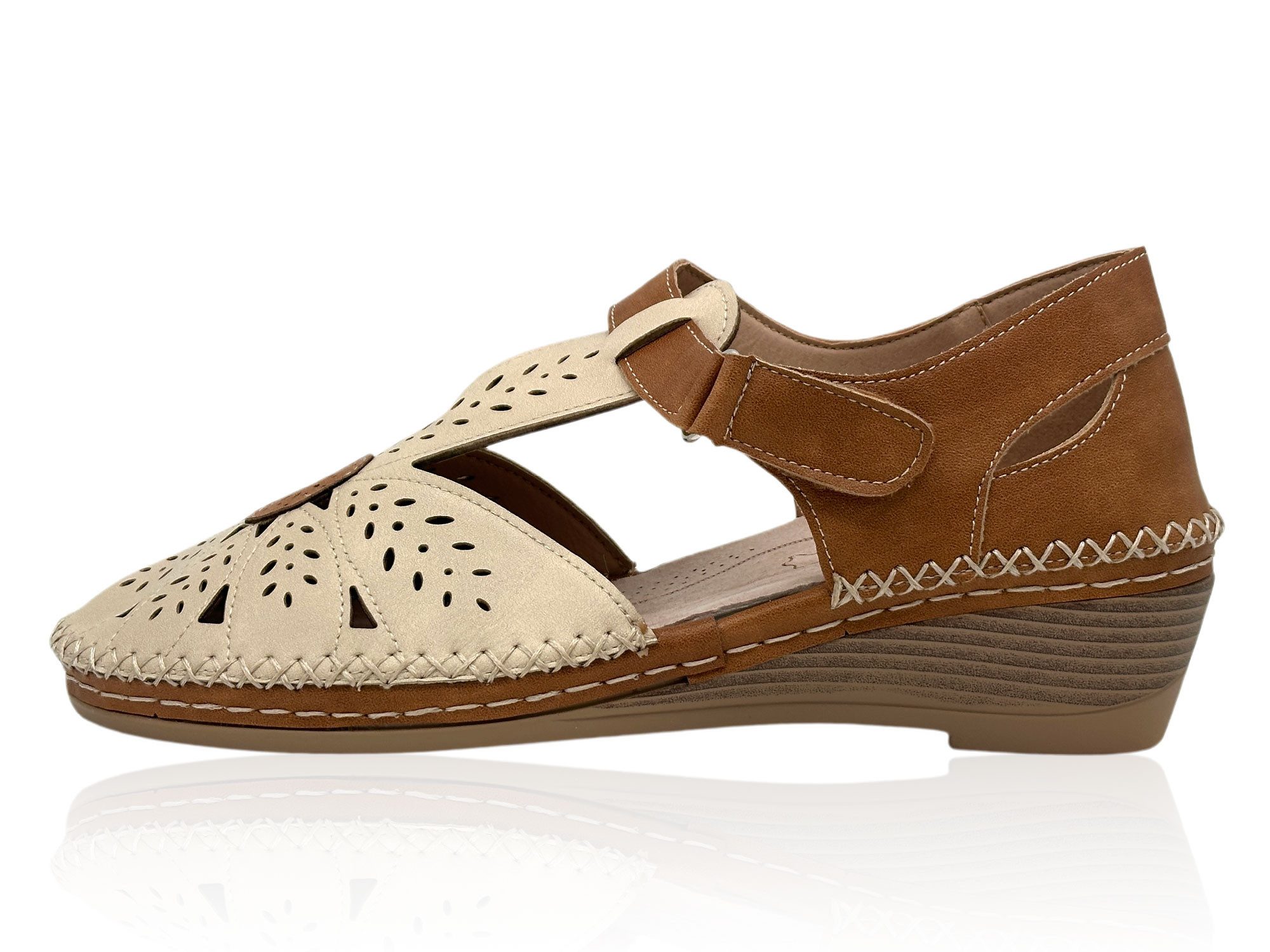 Nowaland Damen Komfort Sandalen mit Klettverschluss und Keilabsatz Sandale Atmungsaktiv, weich gepolstert, flexible Laufsohle