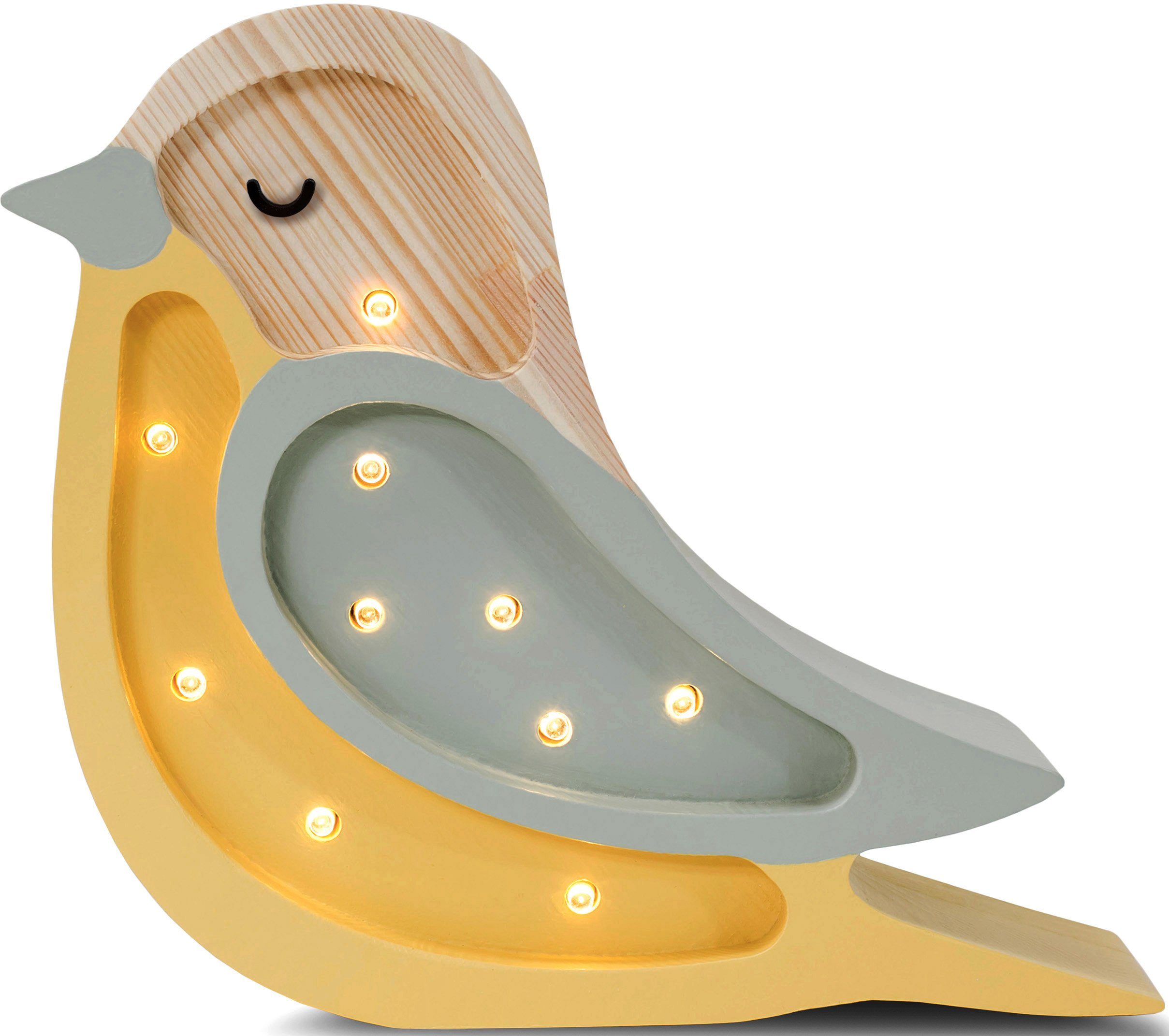 little lights LED Tischleuchte Vogel, Dimmfunktion, Leuchtdauer einstellbar, Nachtlichtfunktion, LED fest integriert, Warmweiß, mit Dimmer und Fernbedienung, Timer, Made in Europe Senf-Gelb | Tischlampen