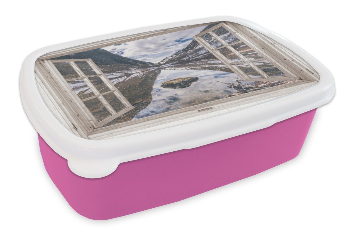 MuchoWow Lunchbox Durchblick - Berge - Stein, Kunststoff, (2-tlg), Brotbox für Erwachsene, Brotdose Kinder, Snackbox, Mädchen, Kunststoff rosa