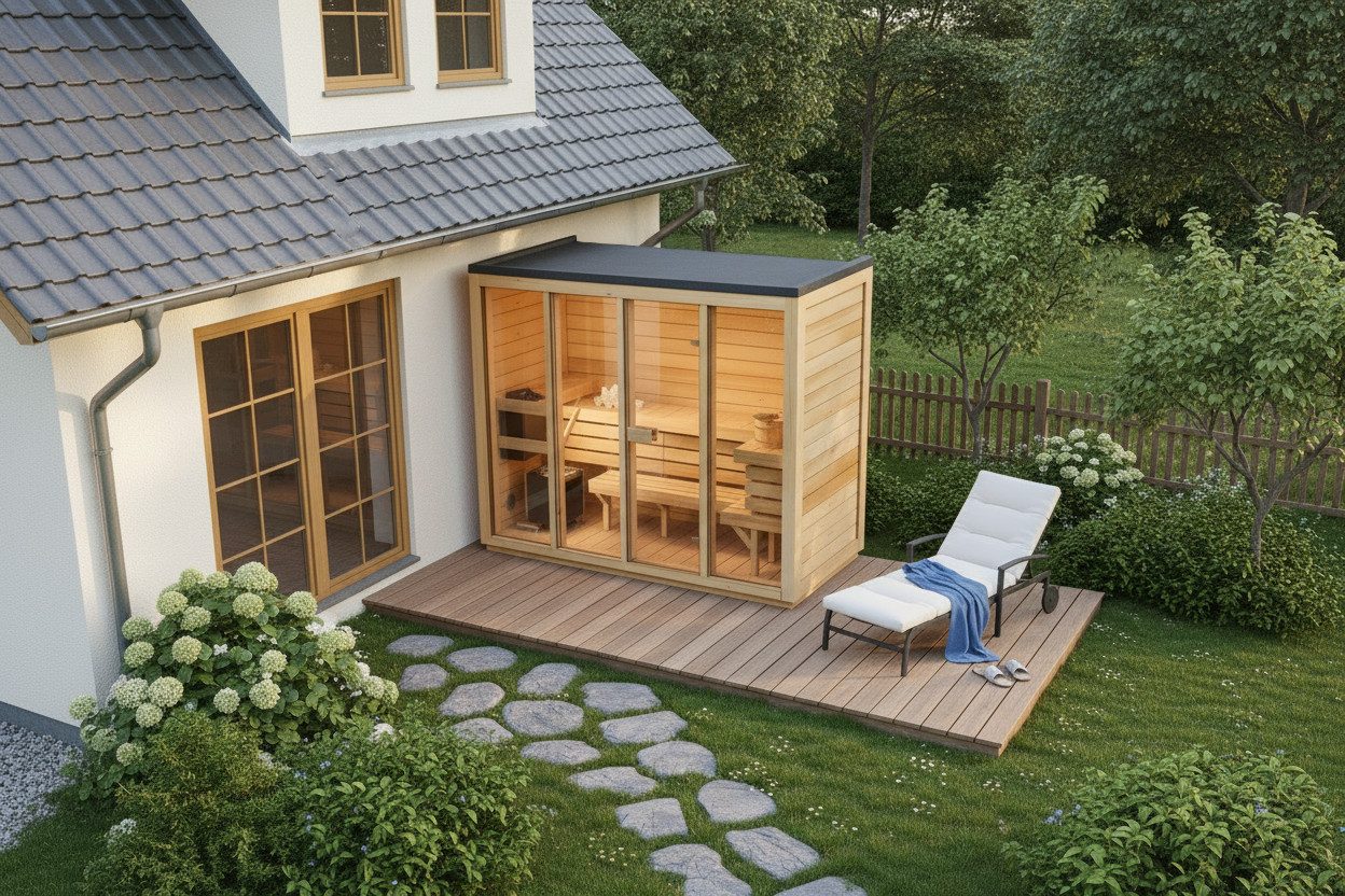 FinnTherm Saunahaus Kuuma L, BxTxH: 242 x 111 x 213 cm, 42 mm, in Naturbelassen Inkl. Fußboden