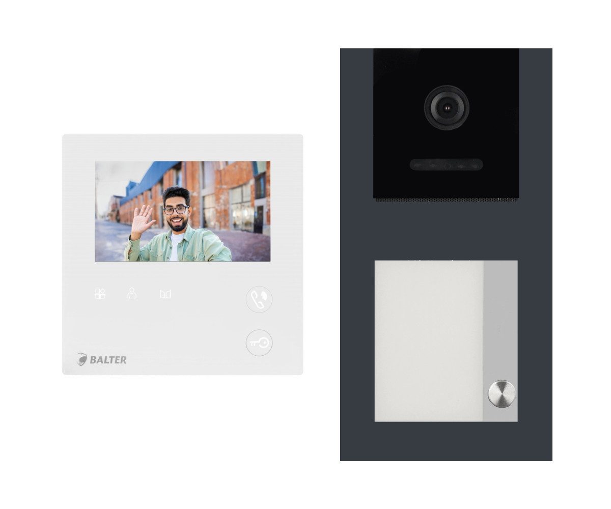 Balter Video-Türsprechanlage EVO MINI Aufputz Komplettset für 1-Familie Anthrazit 1x 4.3" Monitor (Set, 1-Familienhaus, Komplettsett, 2-Draht BUS, 150° Weitwinkel-Kamera)