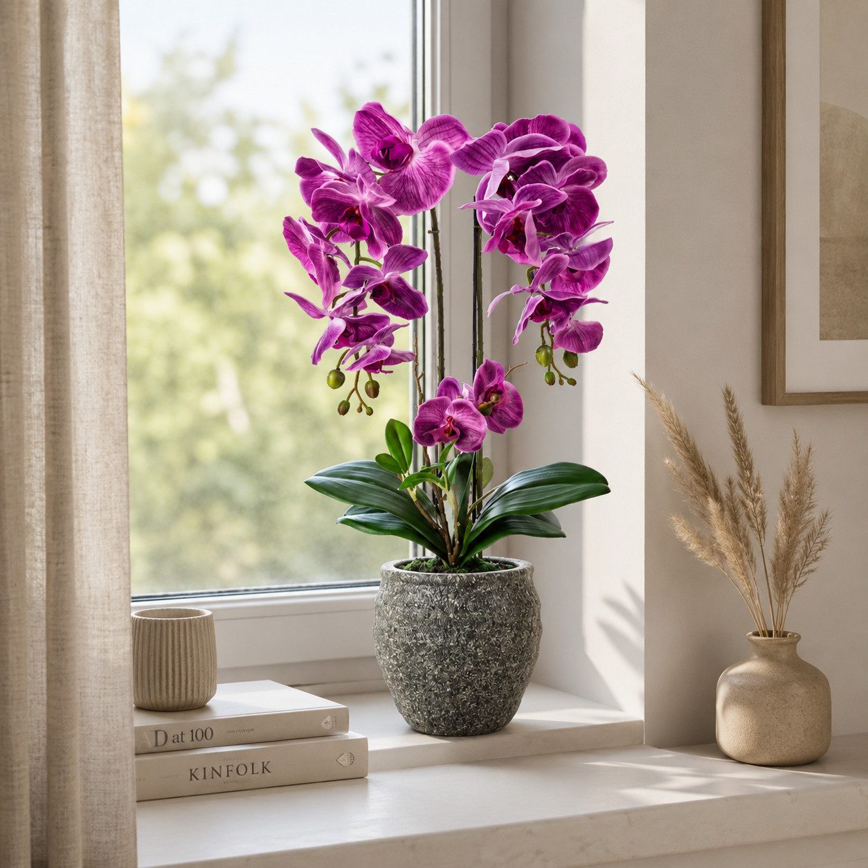 Kunstorchidee PASCH® Orchidee künstlich wie echt (60cm) in Urban Stone Töpfen Orchidee, PASCH, Real Touch Blüten, Handgefertigter Stone Cube – Bild 4 von 5