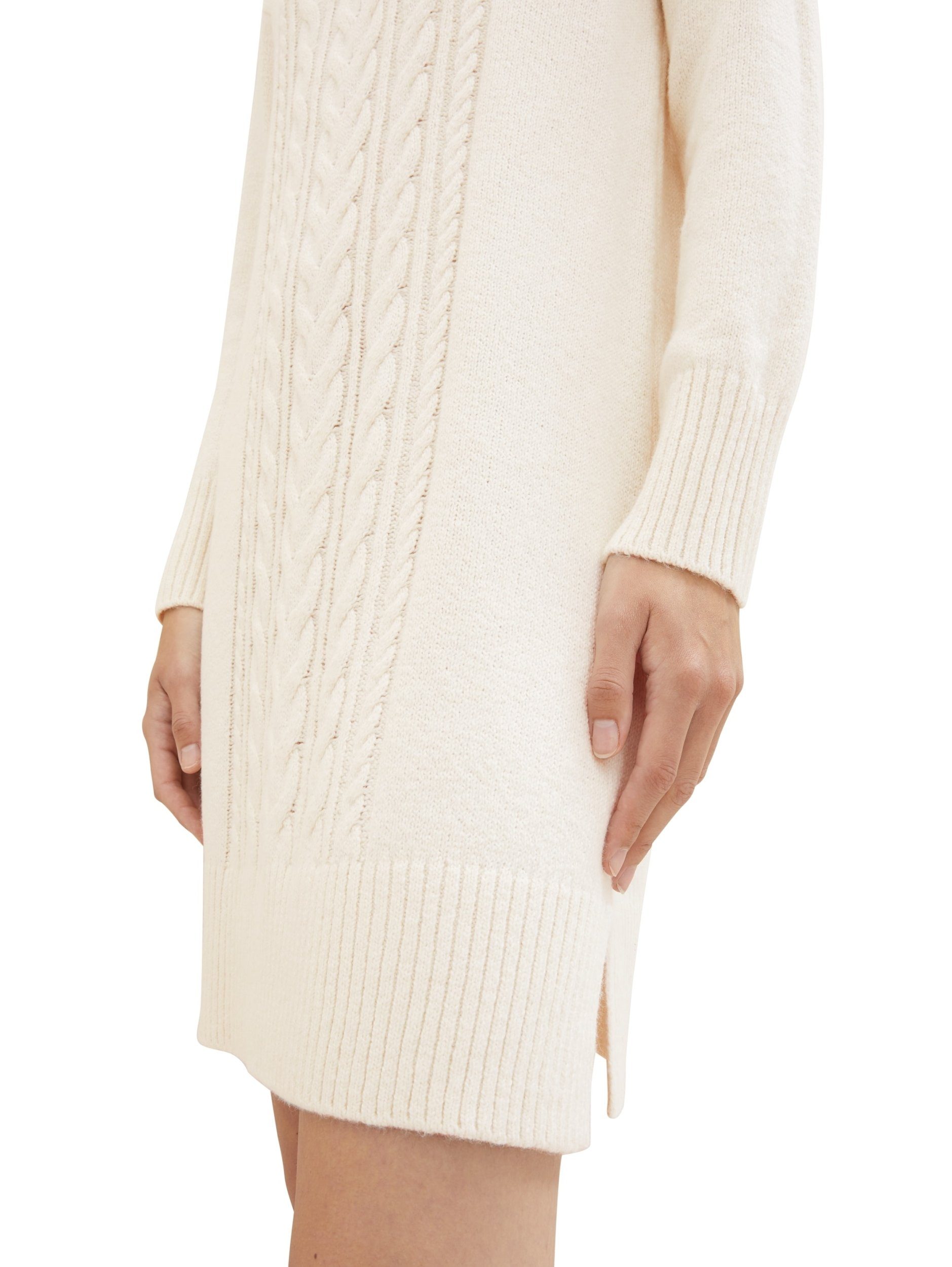 Dress knitted melange TOM with cable Strickkleid beige TAILOR soft