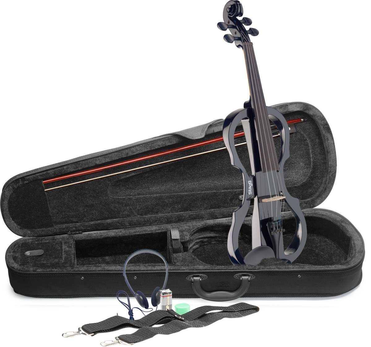 E-Violine 4/4 E-Violin Set mit schwarzer E-Violine, Softcase und Kopfhörer