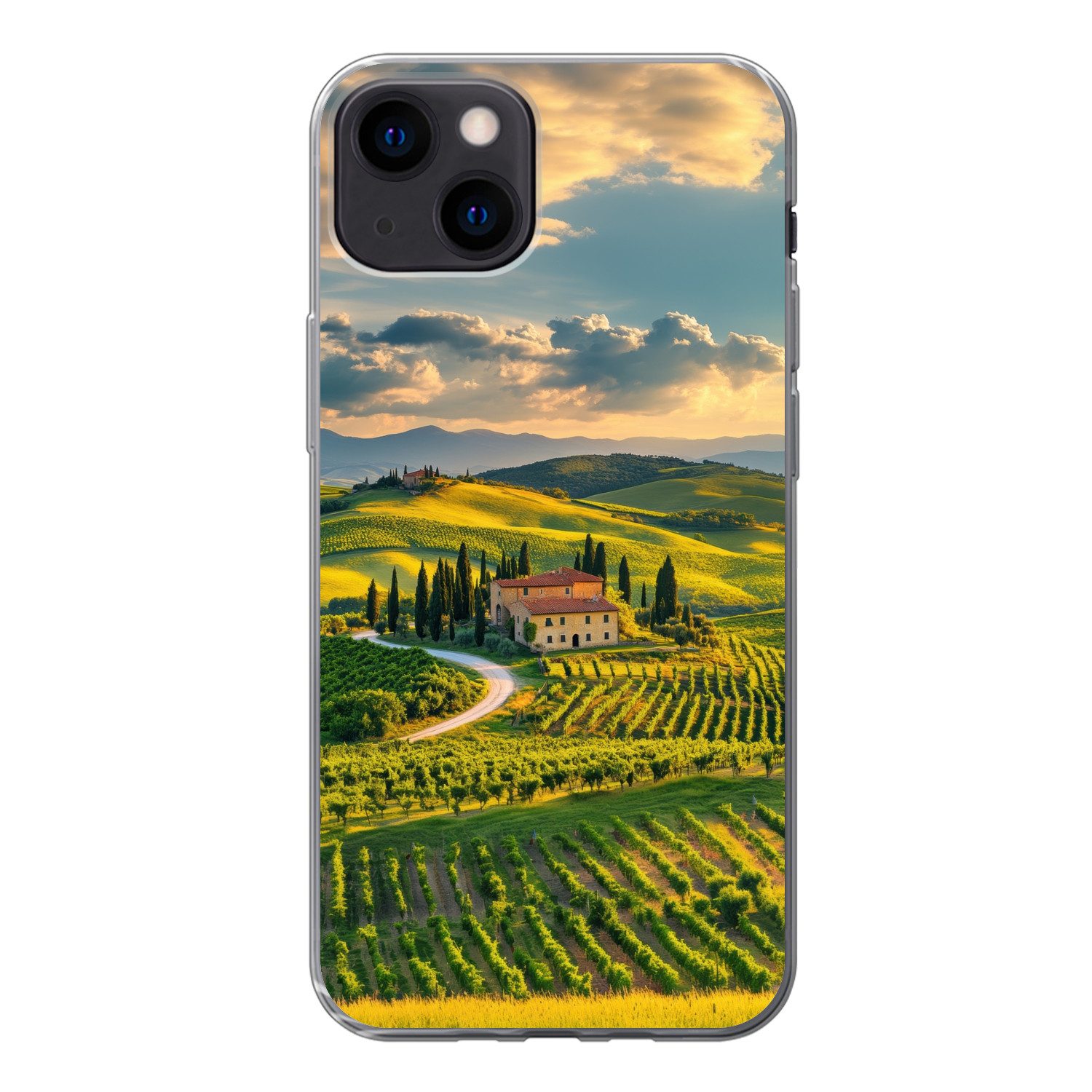 MuchoWow Handyhülle für Apple iPhone 13 Toskana - Landschaft - Weinberge, Smartphone-Bumper, Print, Handy Schutzhülle Dünn