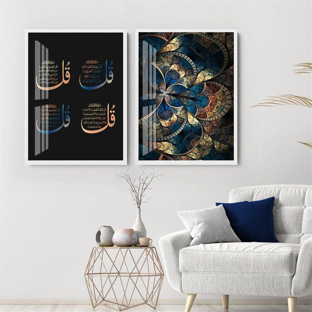 Abstrakte Rahmenlose Dekorative Decor Home Schwarz Bilder, St), Kunst Kunstdruck (3 Gemälde, Wand Geometrische Modern Minimalistisch, Wandkunst, und Gold,