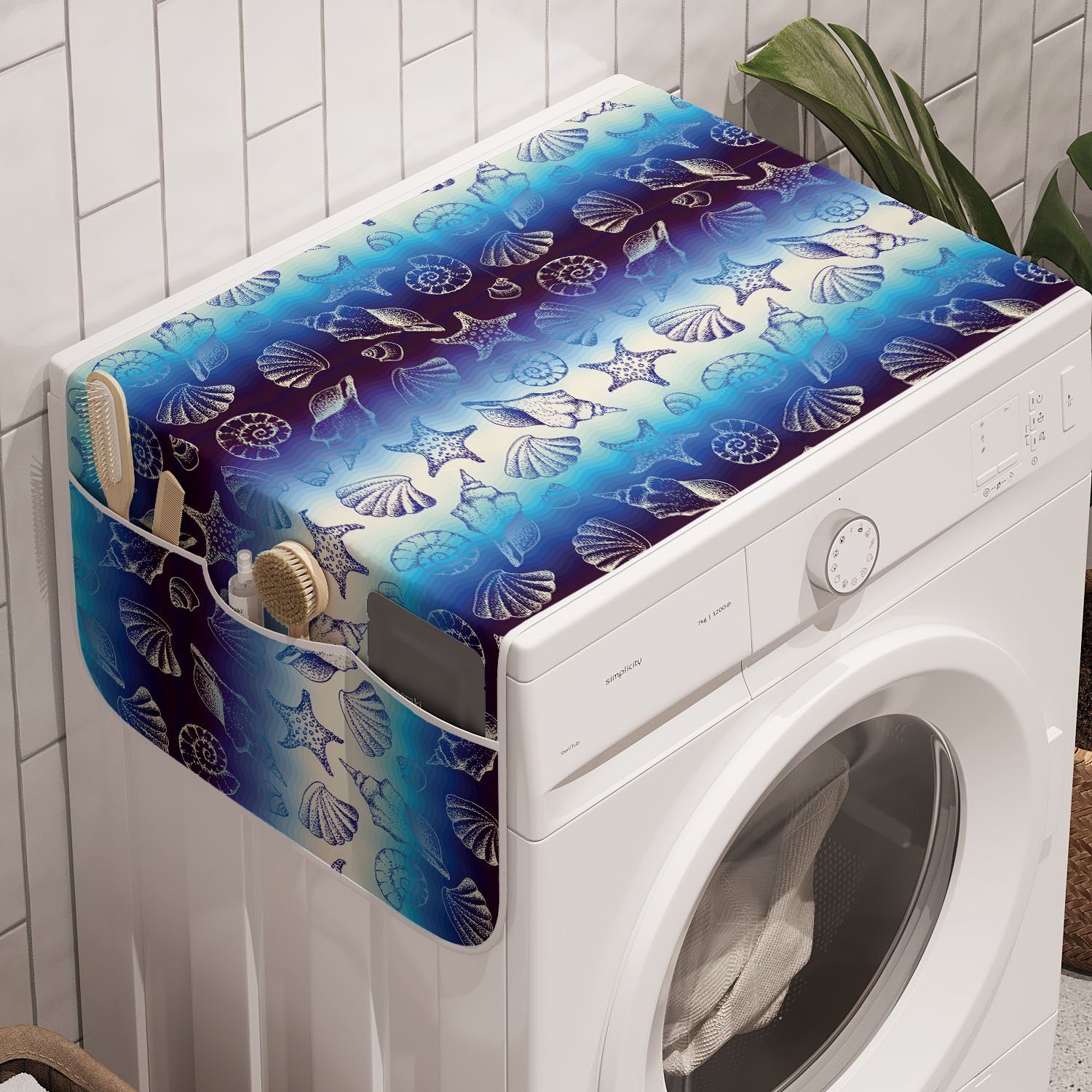 Wasser Waschmaschine für und Seesterne Anti-Rutsch-Stoffabdeckung Badorganizer Trockner, blau Muscheln Abakuhaus