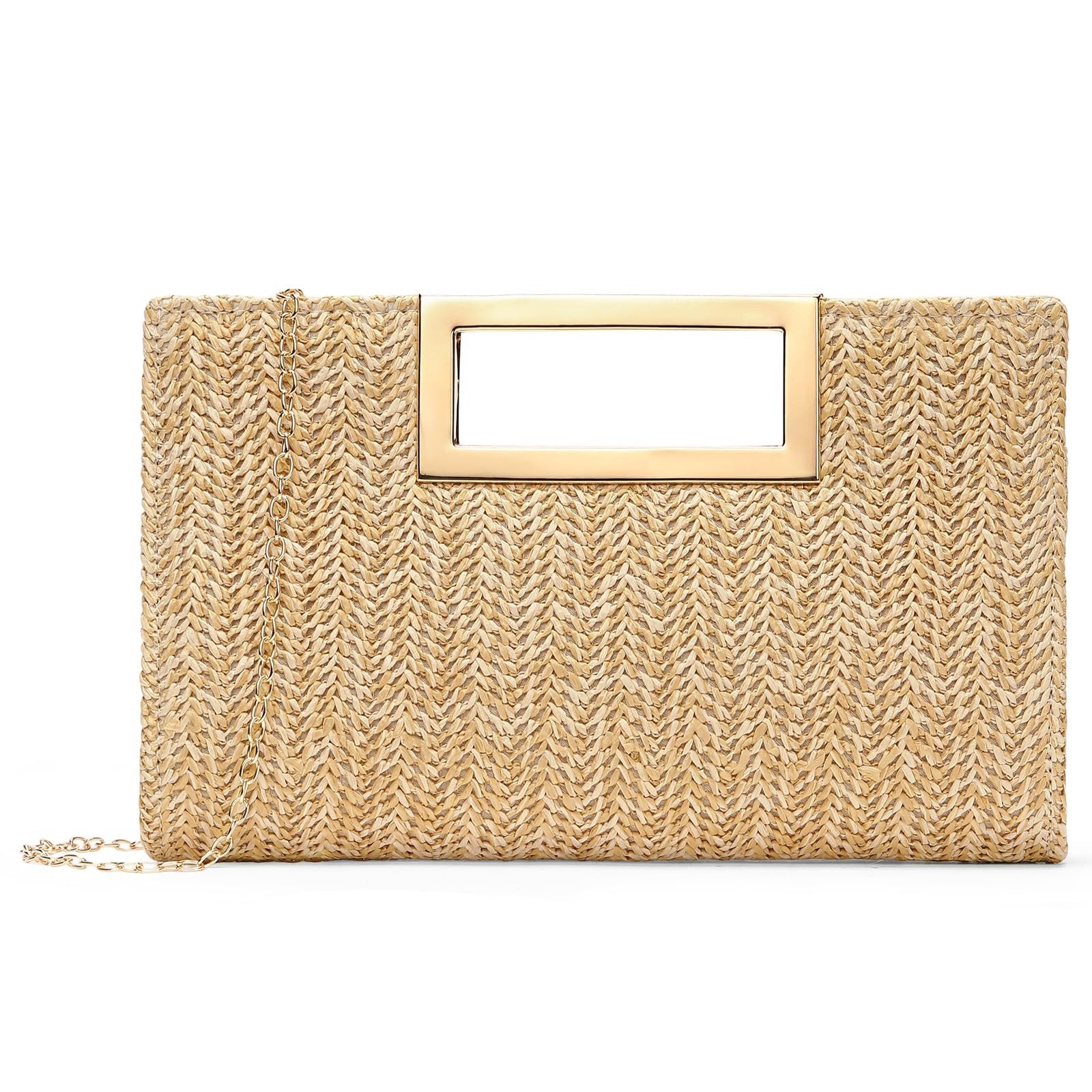 Zaewry Clutch Schicke Stroh-Clutch für Damen mit Tragegriff – sommerliche Handtasche, ideal als Urlaubstasche und geflochtene Boho-Strandtasche