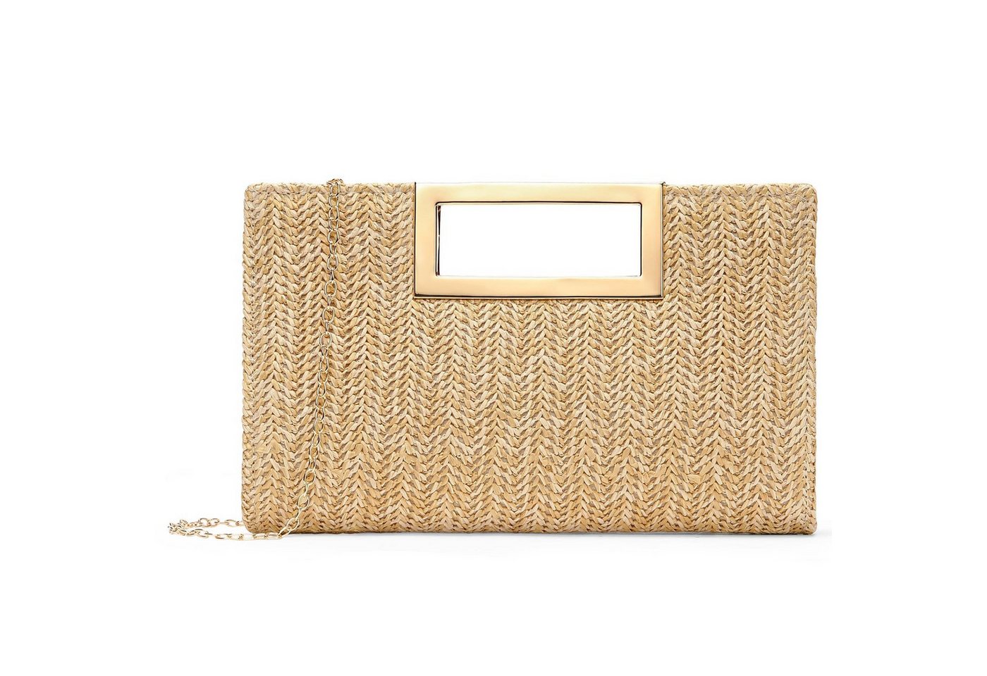 Zaewry Clutch Schicke Stroh-Clutch für Damen mit Tragegriff – sommerliche Handtasche, ideal als Urlaubstasche und geflochtene Boho-Strandtasche