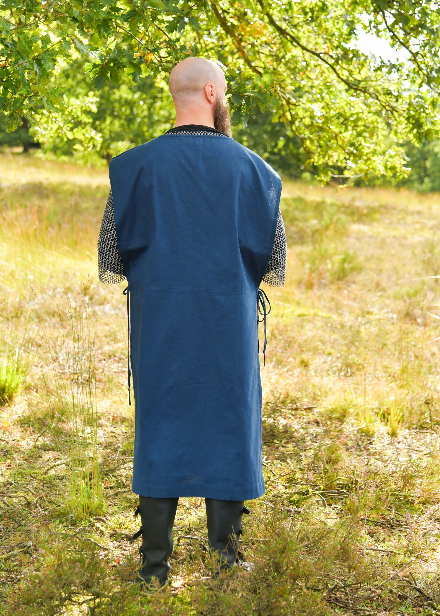 Battle Merchant Wikinger-Kostüm Mittelalter Wappenrock mit Streifen, blau - gelb