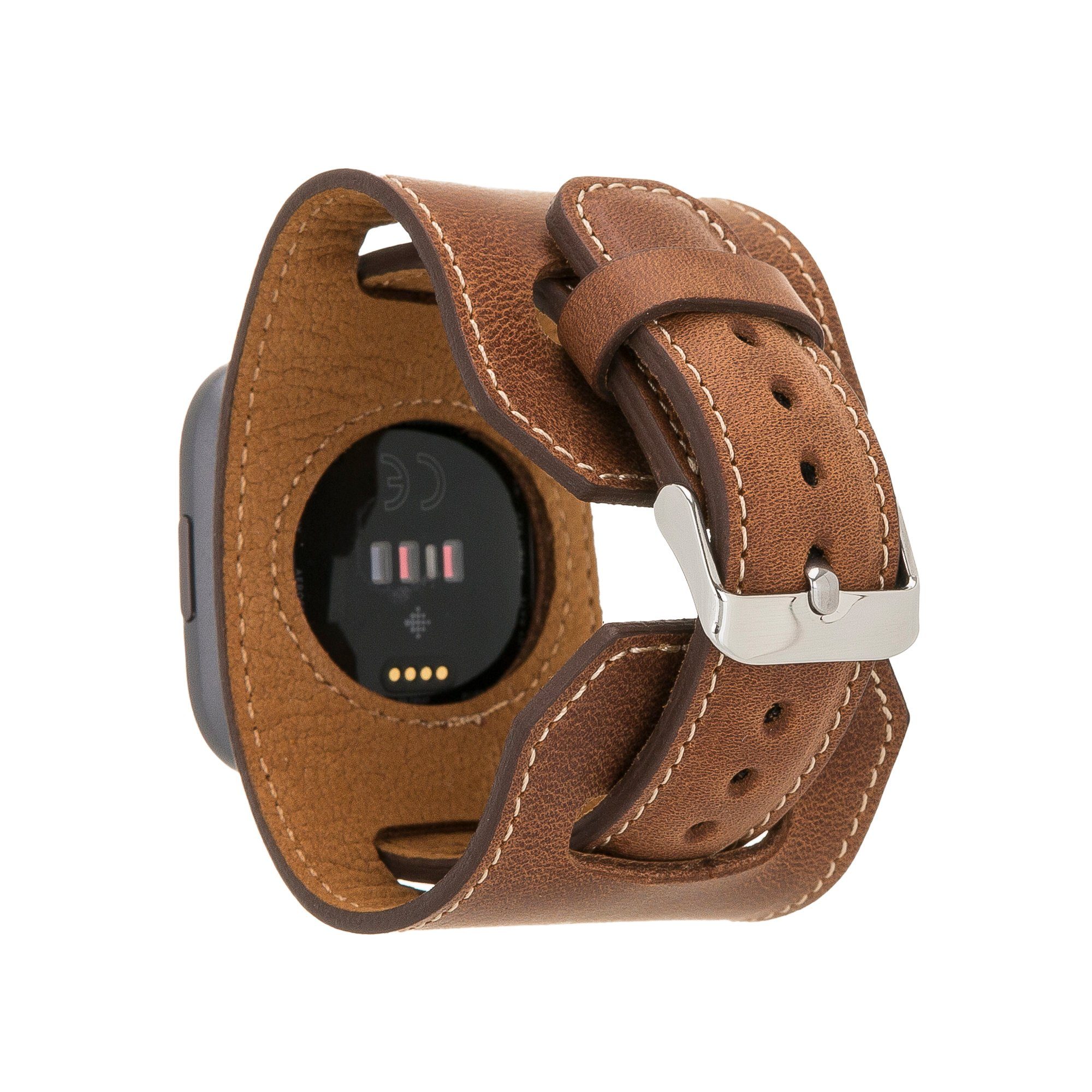 Renna Leather Smartwatch-Armband Fitbit Versa 4 / 3 / Sense & 2 Armband Echtes Leder Ersatzarmband Cuff Braun Matt | Uhrenarmbänder