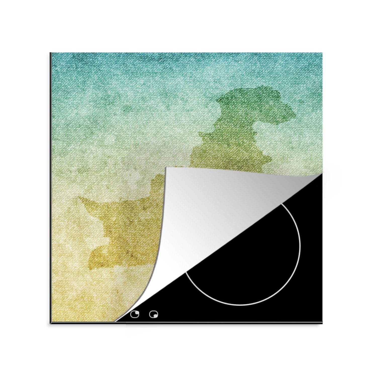 von Herdblende-/Abdeckplatte 78x78 Pakistan Illustration Karte in MuchoWow cm, küche für der Ceranfeldabdeckung, (1 blau-grün, tlg), Vinyl, Arbeitsplatte