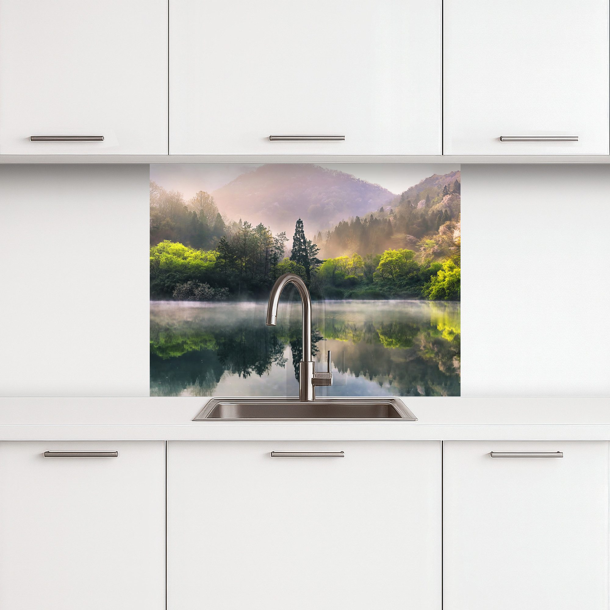 KitchenYeah Küchenrückwand selbstklebend Natur - Bäume - Berge - See - Wass günstig online kaufen