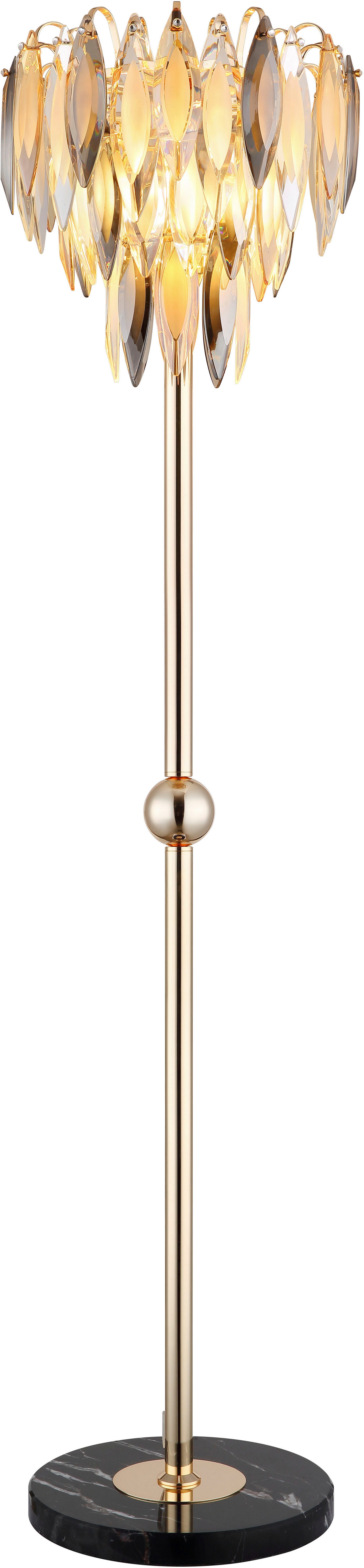 GLOBO LIGHTING Stehlampe ELINOR, ohne Leuchtmittel, Stehleuchte Gold/Marmor, K9 Kristalle, Fußtrittschalter, E14