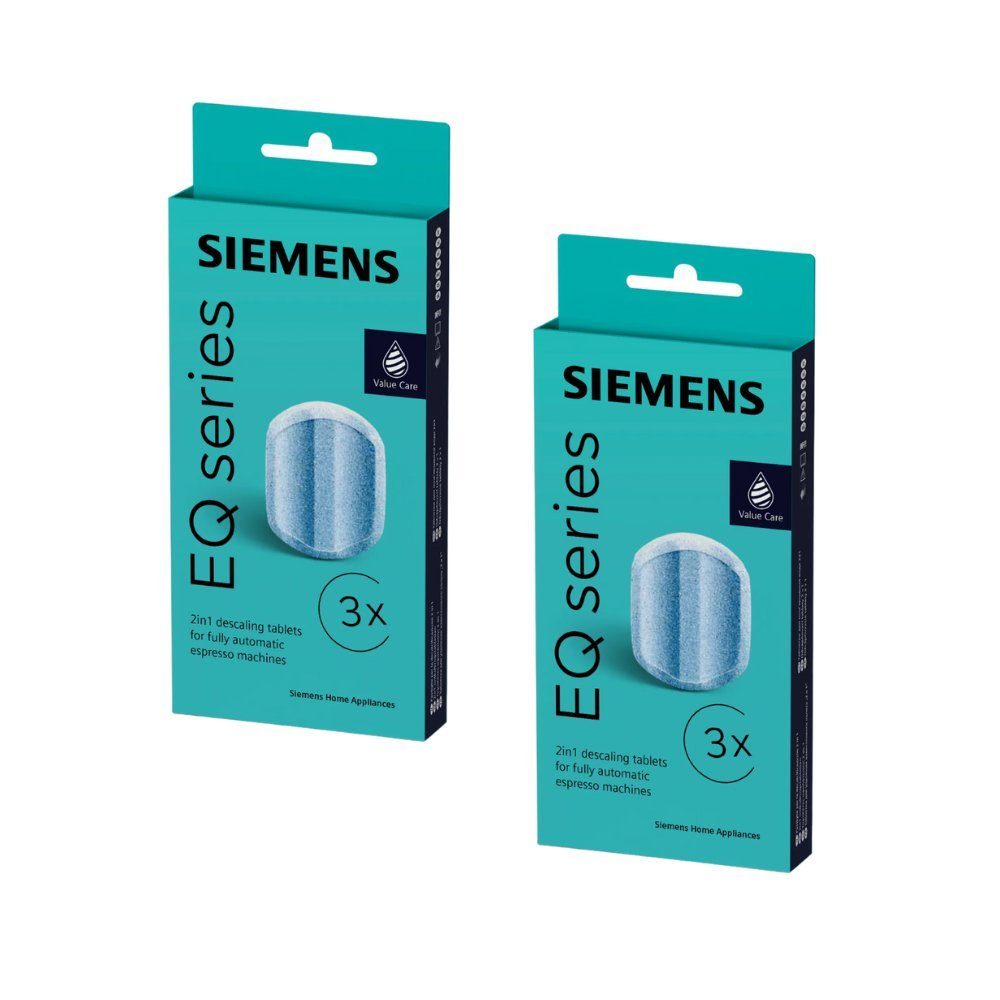 SIEMENS TZ80002A Entkalkungstabletten (Set, [- 2 Packungen TZ80002A à 3 Tabs – insgesamt 6 Entkalkungstabletten Entkalkungstabletten für Siemens EQ‑Series Kaffeevollautomaten)