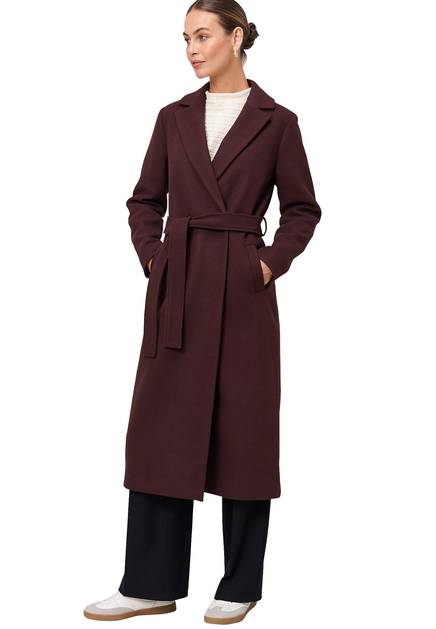 Zero Wintermantel Damen Mantel Wolloptik mit Bindegürtel