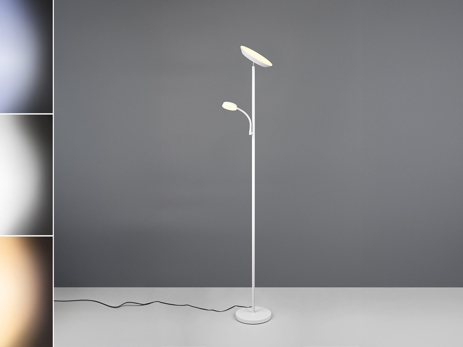Reality Leuchten LED Stehlampe, Dimmfunktion, LED fest integriert, Dimmbar über Touch Schalter, Warmweiß, Neutralweiß, Tageslichtweiß, groß, Decken-Fluter mit Leselampe und Metall-Fuß zum Dimmen Höhe 178cm