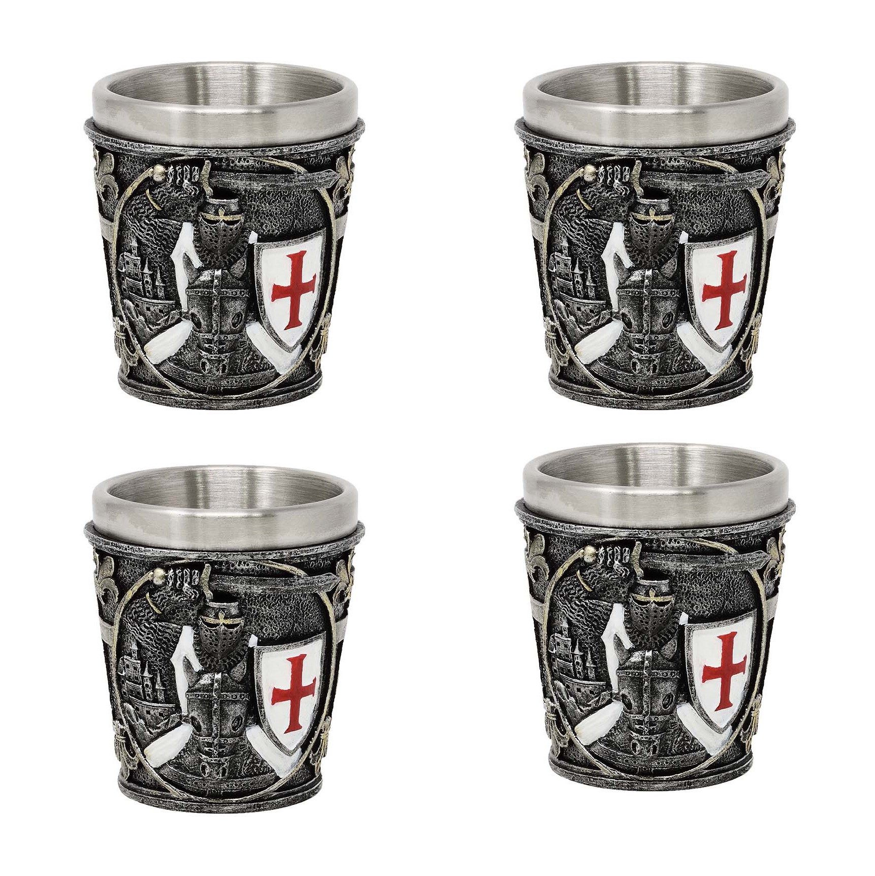 Schnapsglas 4er Set Shotglas Kreuzritter weiß auf Pferd Ritter Schnapsglas