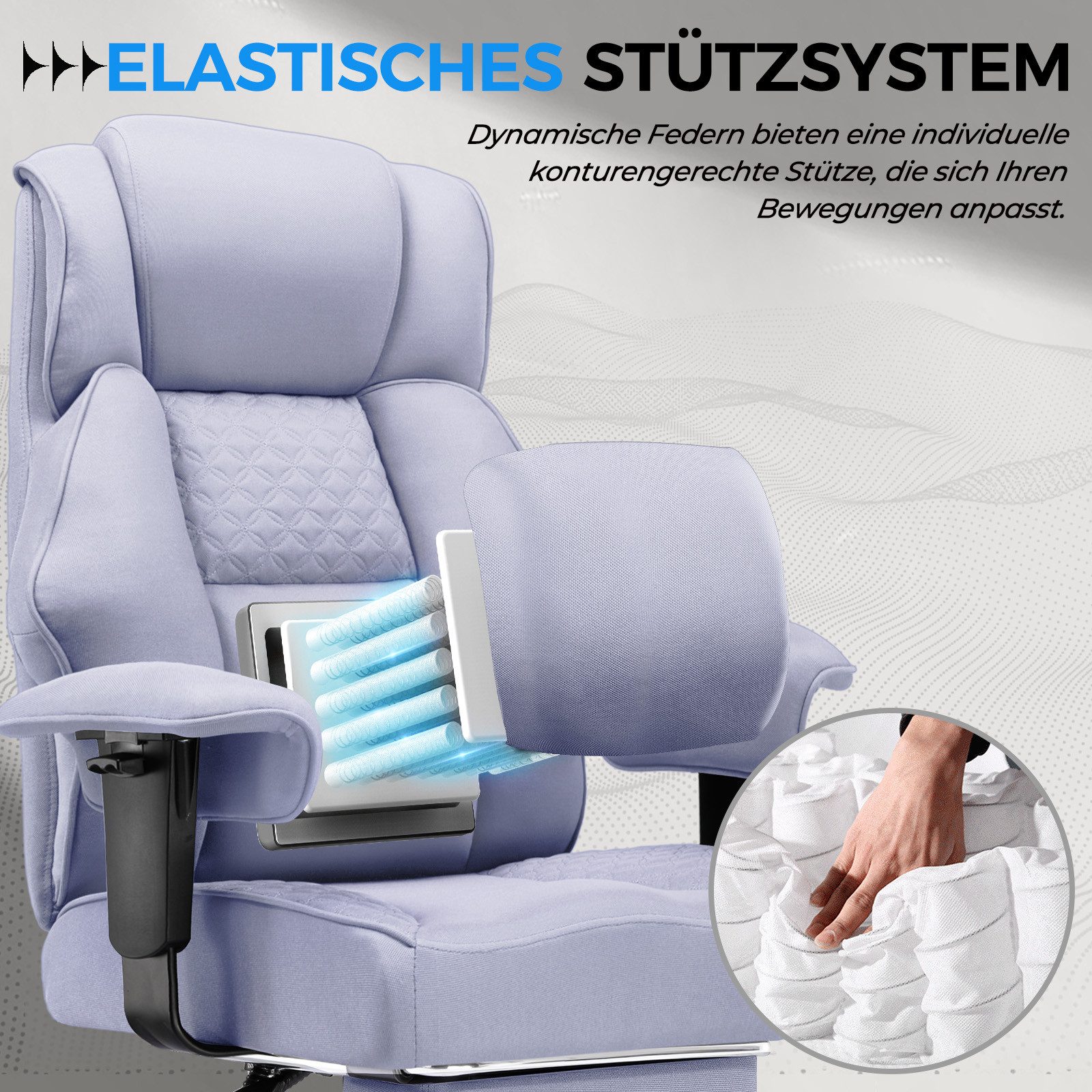 GTPLAYER Gaming-Stuhl für Große und Schwere Personen, ergonomischer Bürostuhl bis 180 kg, 3D Sitzkissen, verstellbar mit Fußstütze für Büro & Gaming