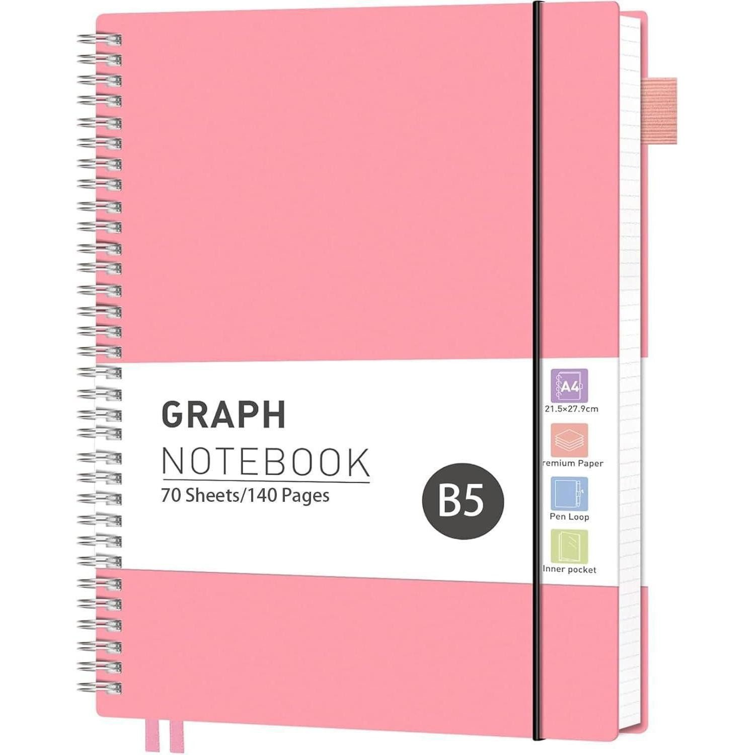 LuxusKollektion Collegeblock Notizbuch B5 kariert Spiral Rosa 70 Blatt
