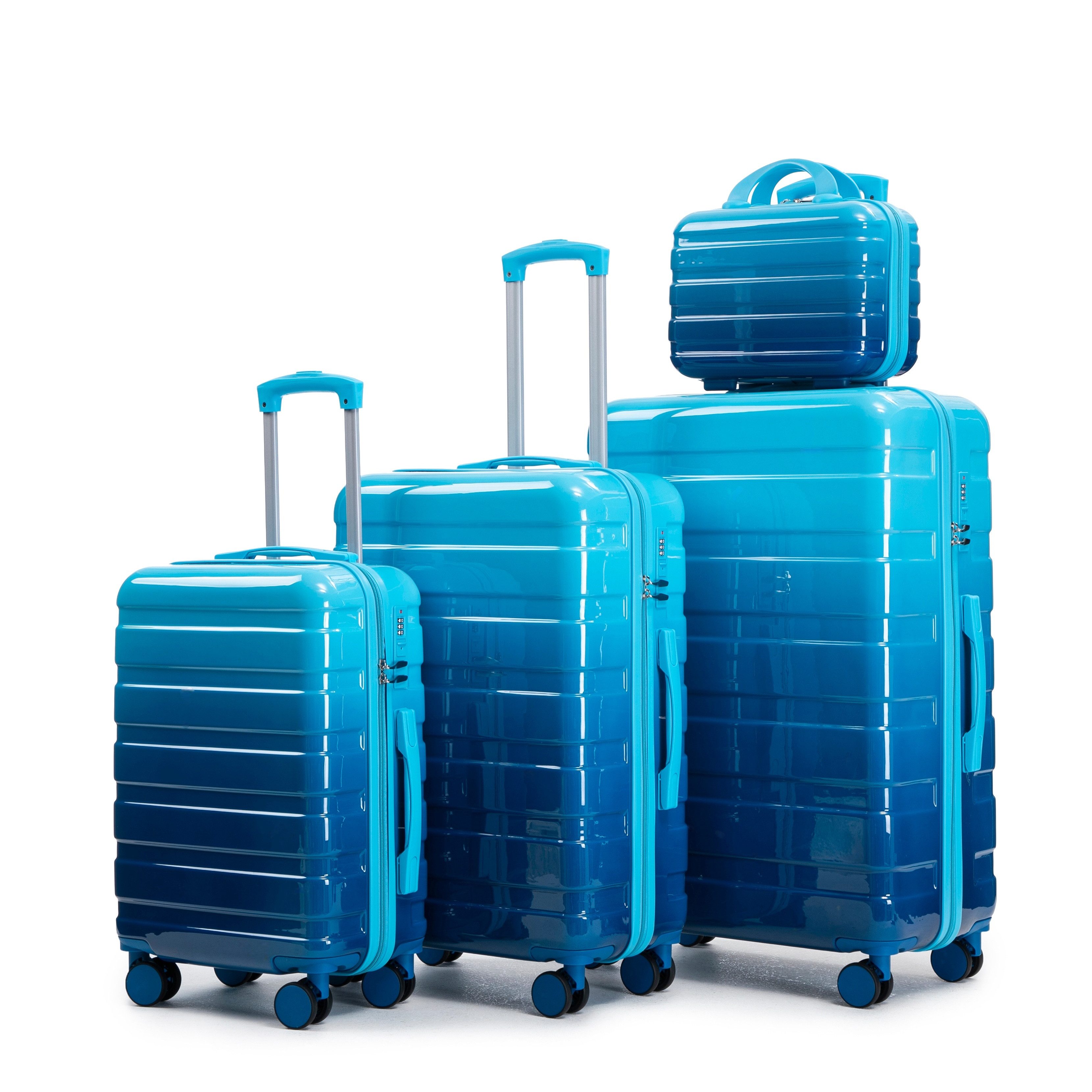 GLP Trolleyset 14"/20"/24"/28" PC-Hartschalen Koffer Set für jede Reise, (Hartschalen-Koffer mit leisen 360° Rädern, 4 tlg., Leicht & strapazierfähig), ergonomischem Teleskopgriff für Reisen & Business