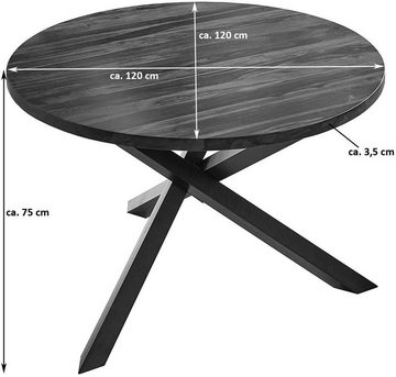 SAM® Essgruppe Heiderose, rund, Akazienholz massiv Wenge, Sternfuß in schwarz und 4 Stühlen