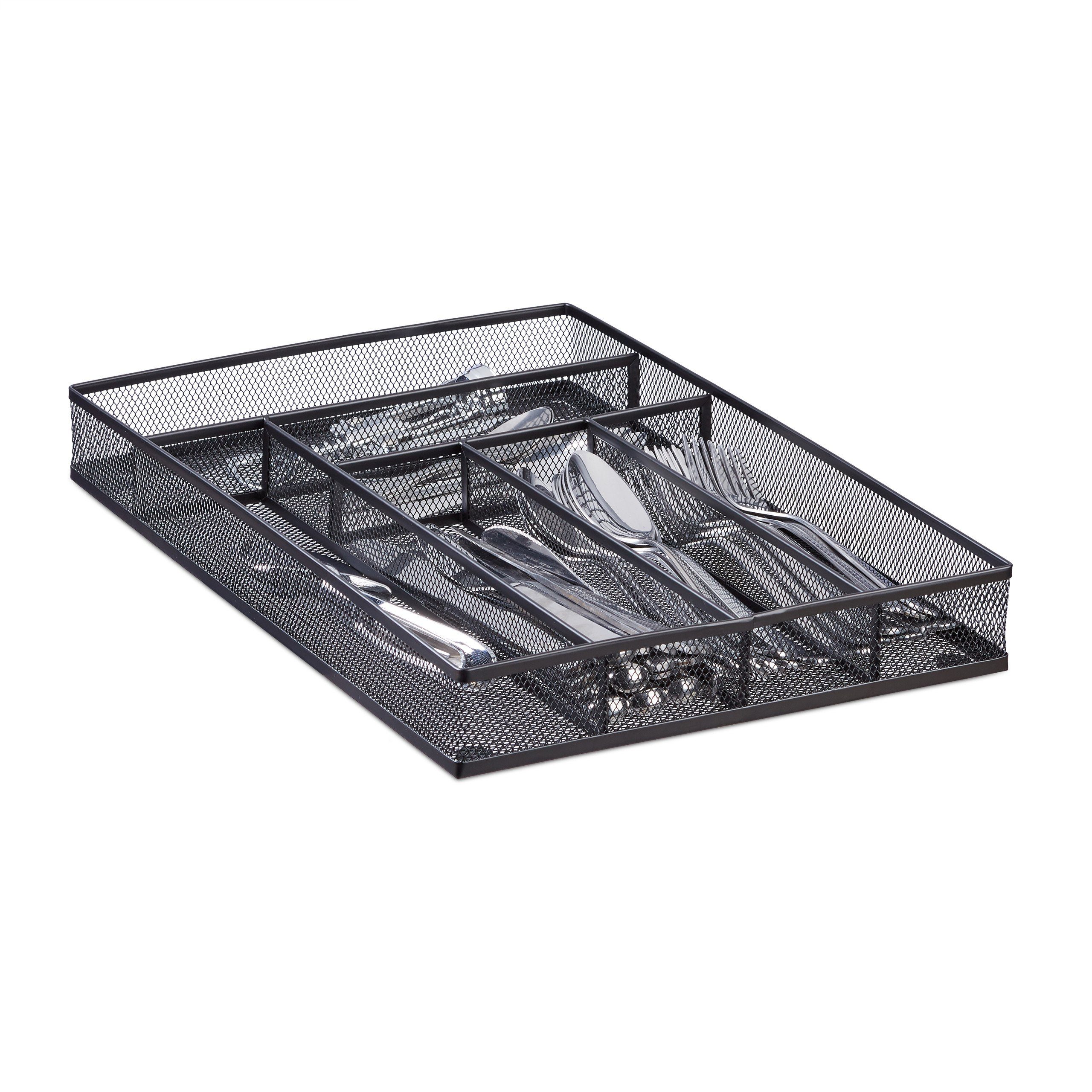 relaxdays Besteckkasten Metallgeflecht L (1 St), schwarz