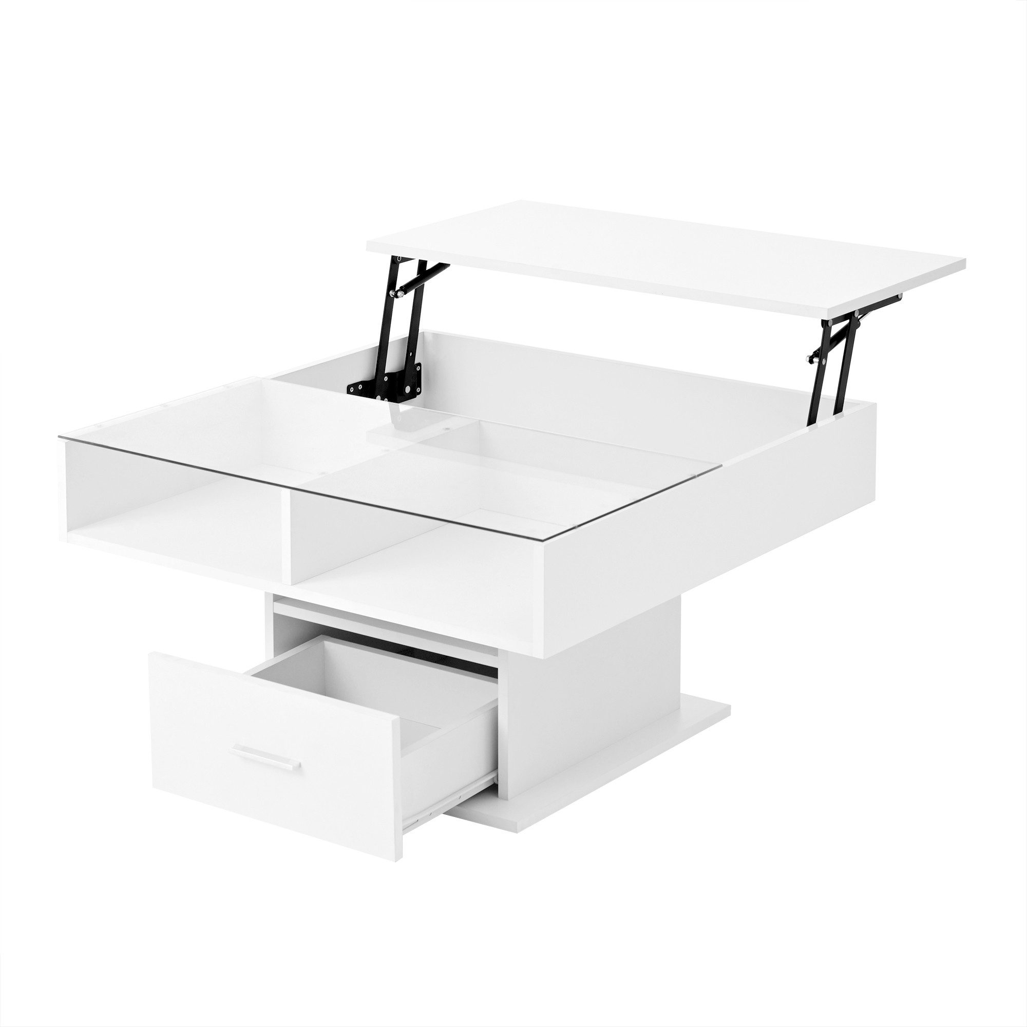 KLAM HOME Couchtisch Multifunktionaler Hochglanz-Lift-Couchtisch mit LED-Be günstig online kaufen