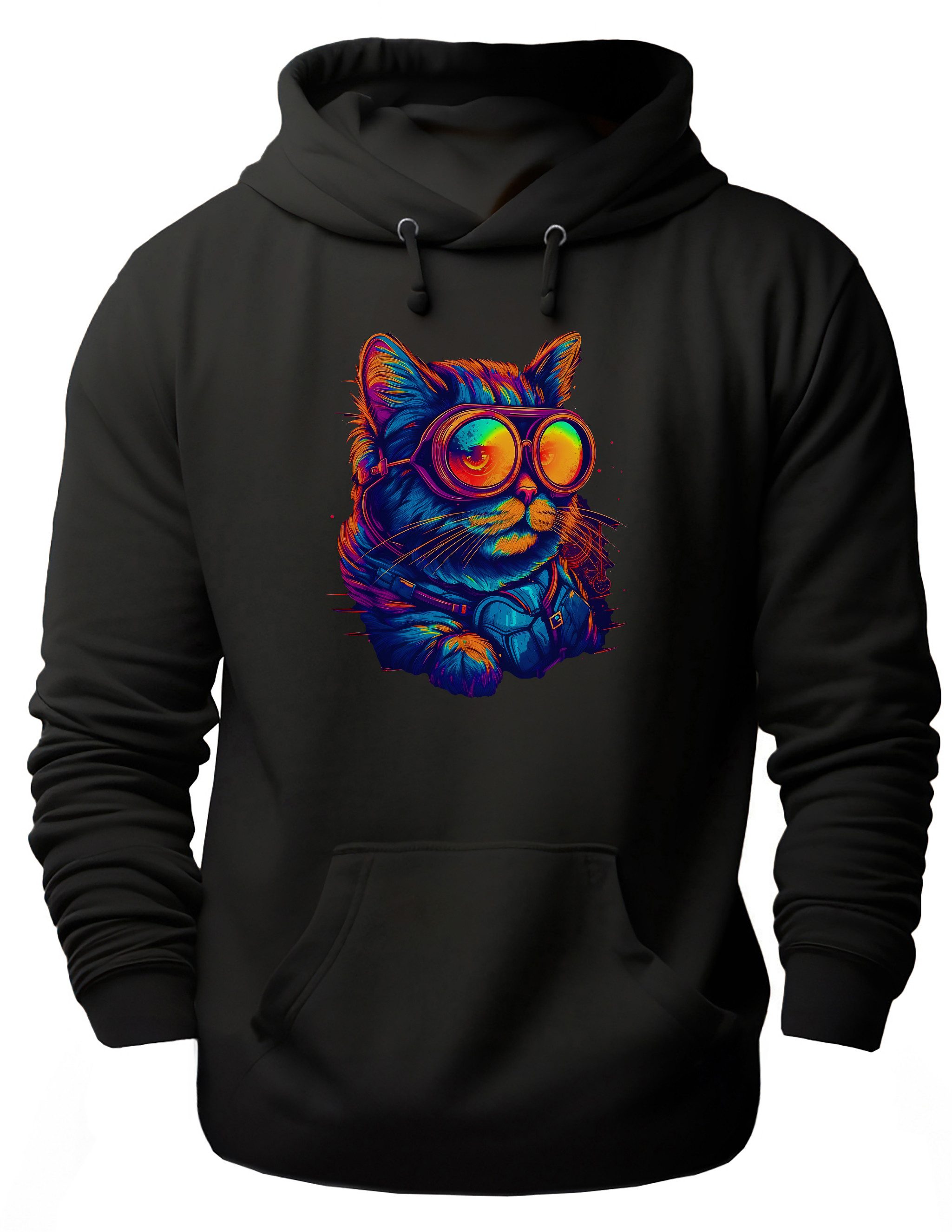 MyDesign24 Hoodie Urbaner Streetart Kapuzen Pullover - Katze mit Brille Hoodie Damen und für Herren i659