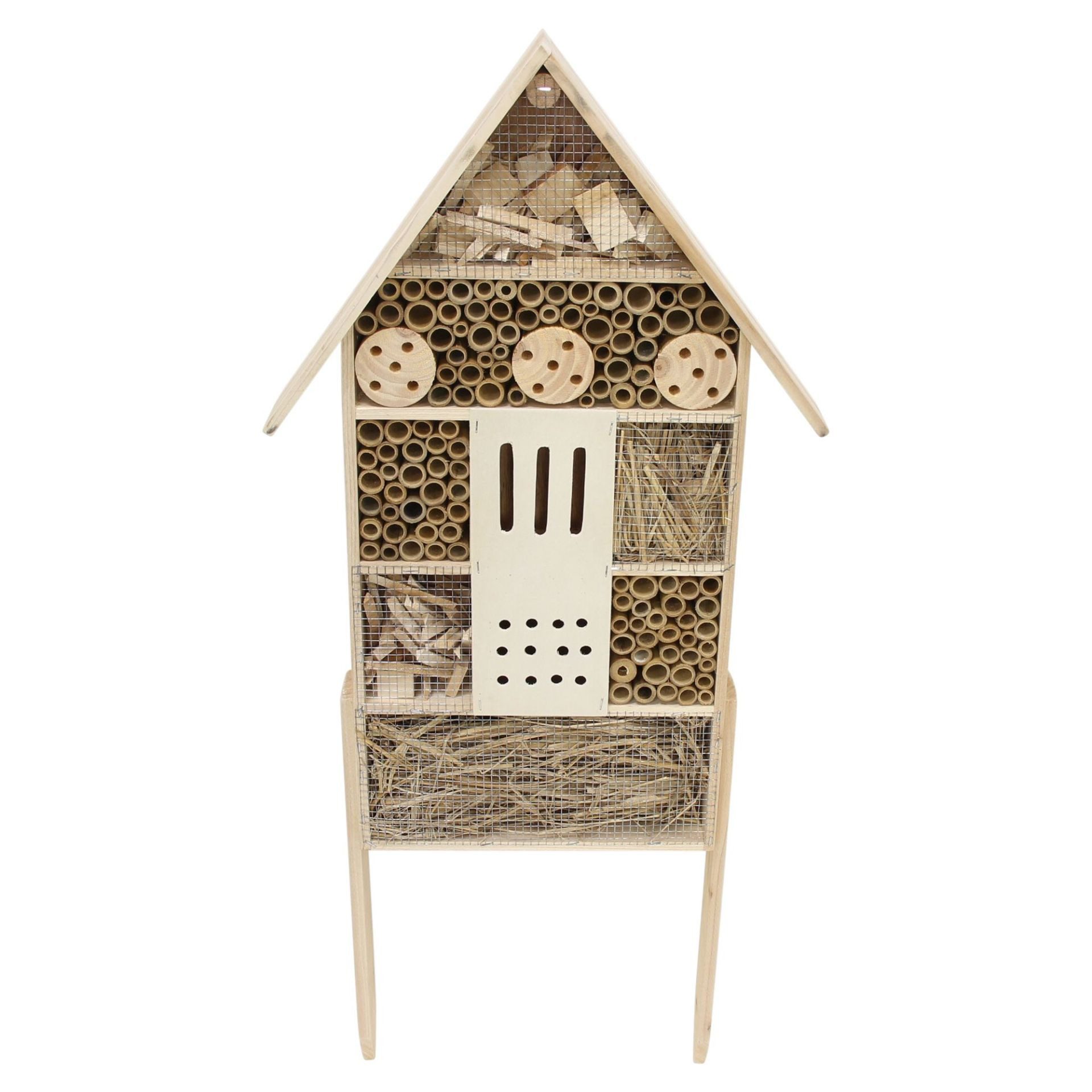 Home-trends24.de Insektenhotel Insektenhotel stehend Natur Garten Terrasse Deko Gesamthöhe 95 cm