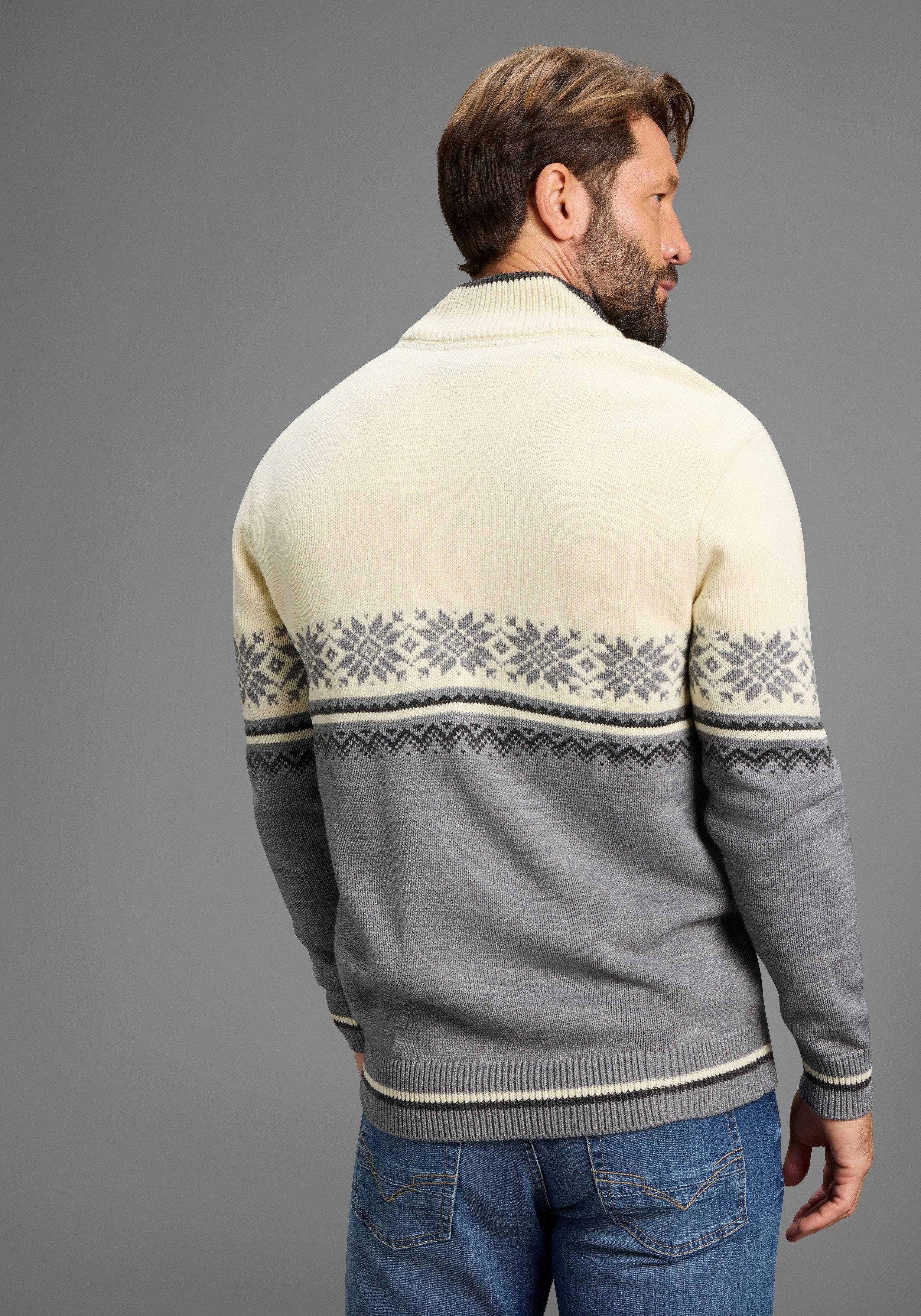 Man's World Troyer Neue Kollektion! Highlight Norweger Muster aus Strickmat günstig online kaufen