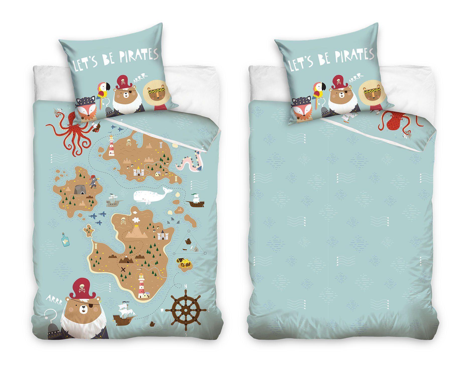 MTOnlinehandel Kinderbettwäsche Piratenbär 135x200 + 80x80 cm, 100 % Baumwo günstig online kaufen
