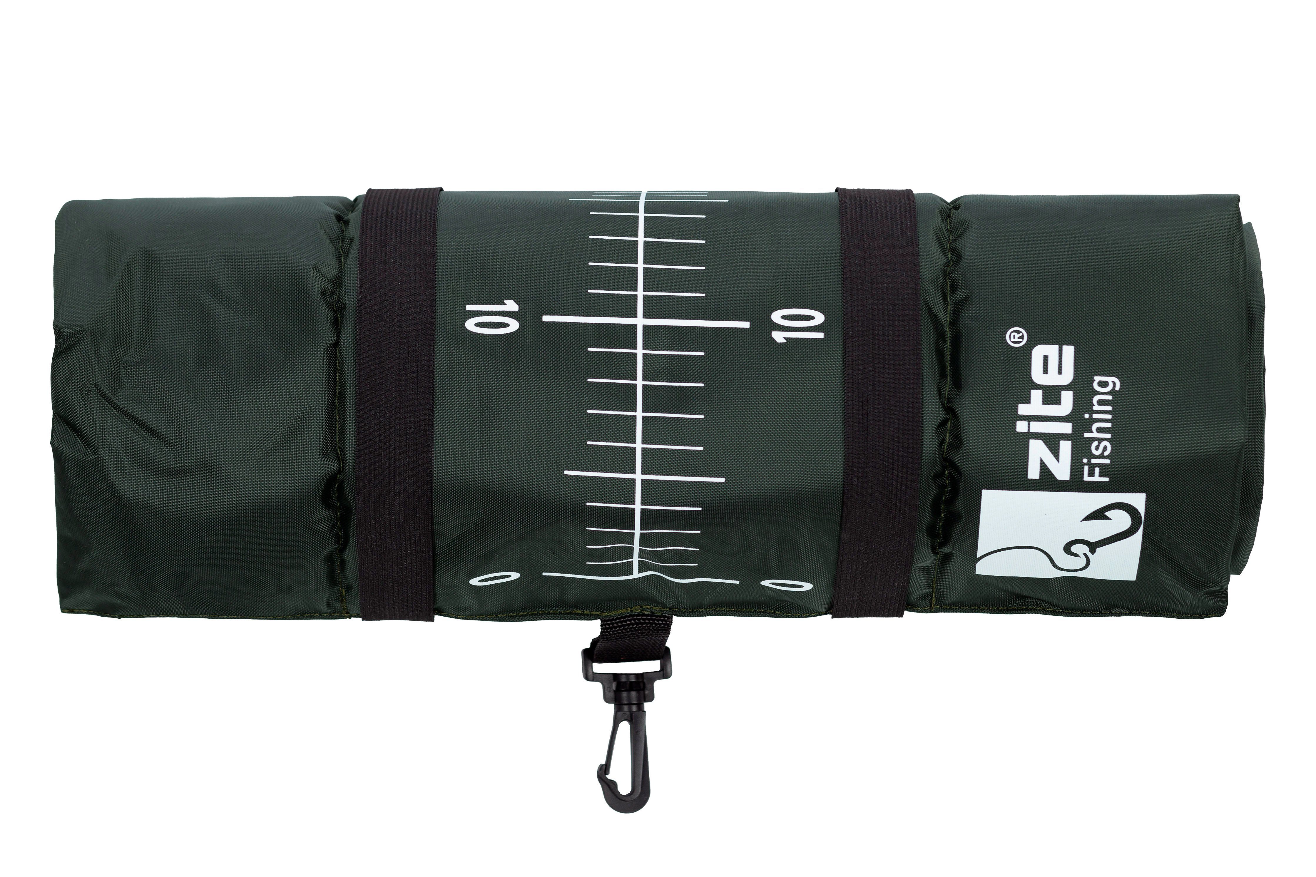 Zite Sportmatte Raubfisch Abhakmatte für das Raubfischangeln auf Hechte & Zander, 130 x 40 cm aufgedrucktes Maßband mit einer Messskala von 125 cm