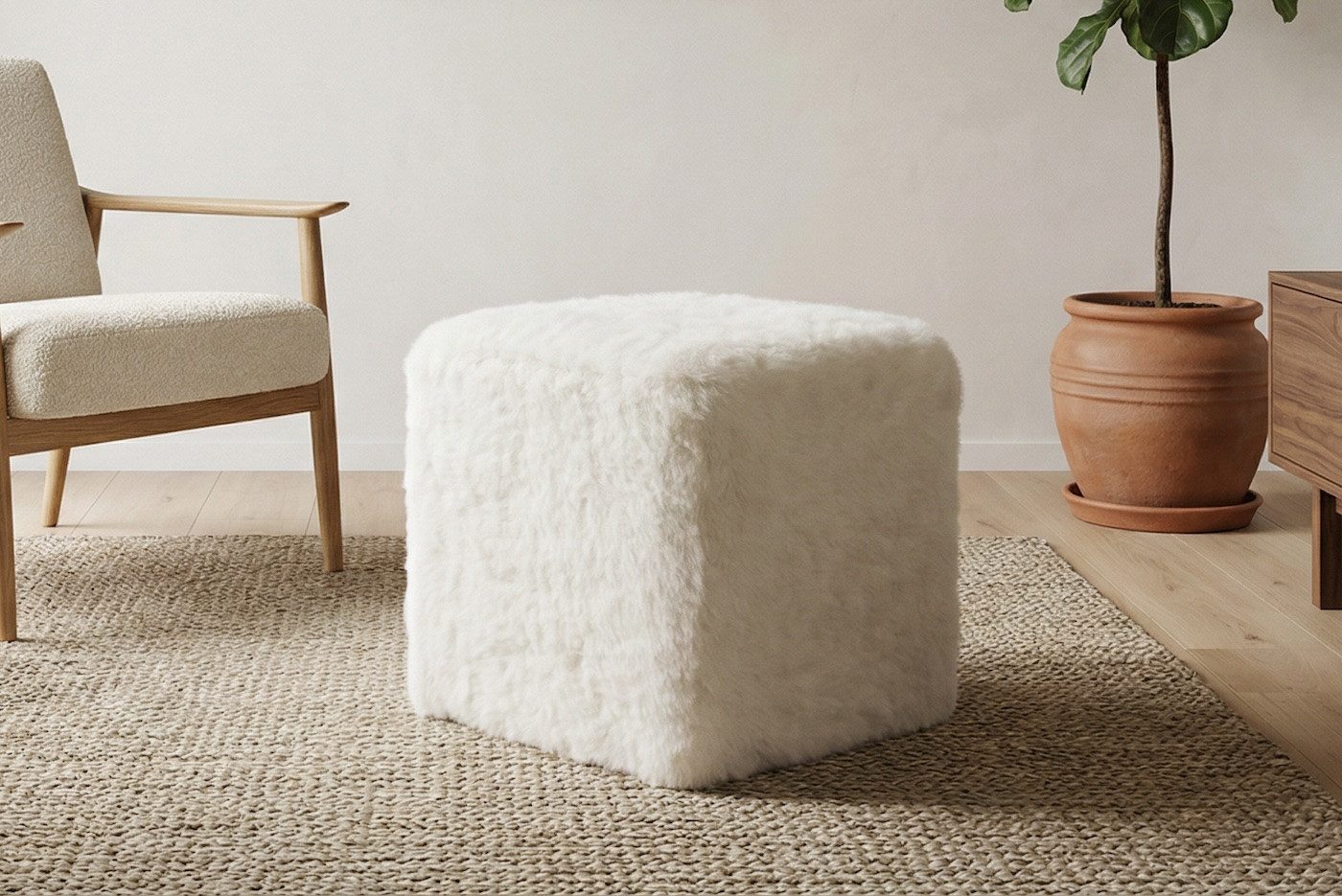 KUHFELL online & NOMAD Hocker Hocker Ottomane Sitzwürfel Pouf echtes Lammfell 40x40x40 cm kurzwollig, Einzelstück, Naturprodukt, Weich, Schmutzabweisend, Pflegeleicht