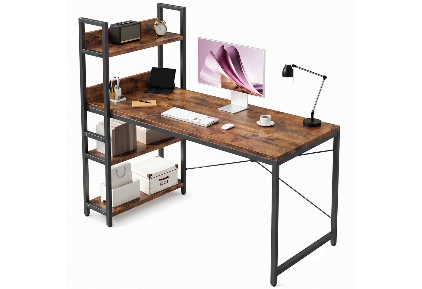 Refined Living Computertisch Schreibtisch Gaming tisch Computertisch Bürotisch 50x80/100cm 120/140 (Schreibtisch mit Seitlichem Regal & Verstellbaren Füßen, Officetisch, PC-Schreibtisch mit Stauraum & Bücherregal, Eckschreibtisch mit Regal), PC Laptop Tis