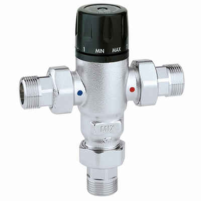 qpool24 Geräteventil Caleffi Thermomischer 3/4" Brauchwassermischer inkl., Verschraubungen mit oder ohne Rückflussverhinderer