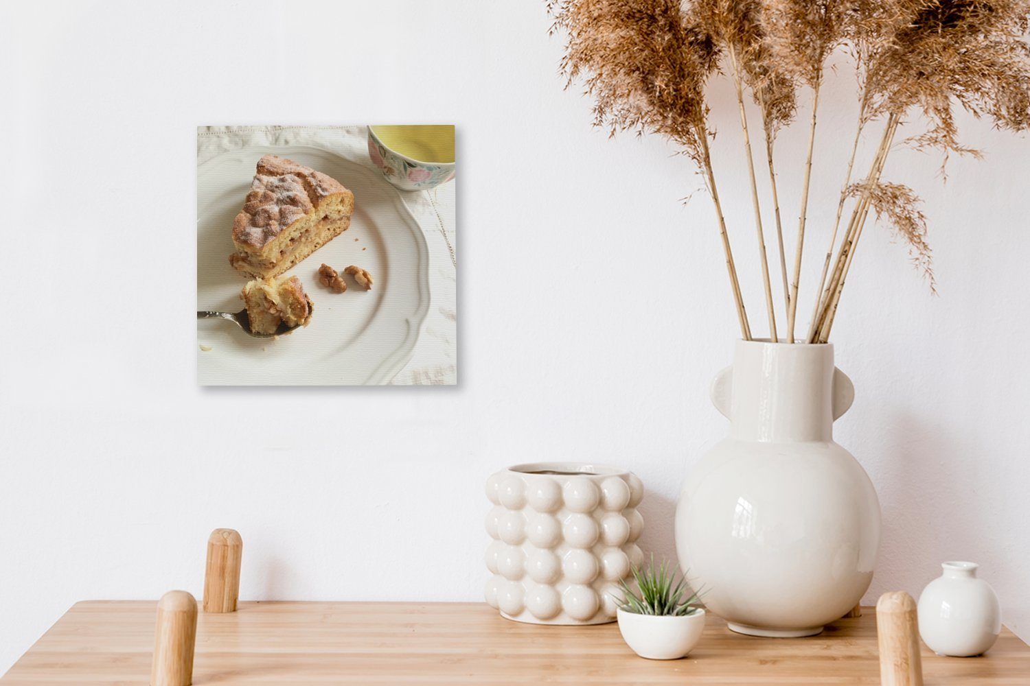 OneMillionCanvasses® Leinwandbild Ein leckeres Stück für Apfelkuchen St), Teller, Schlafzimmer (1 Wohnzimmer weißen Bilder auf Leinwand einem